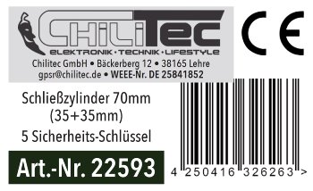 Schließzylinder 70mm (35+35mm) / Profil-Zylinder, 5 Sicherheits-Schlüssel