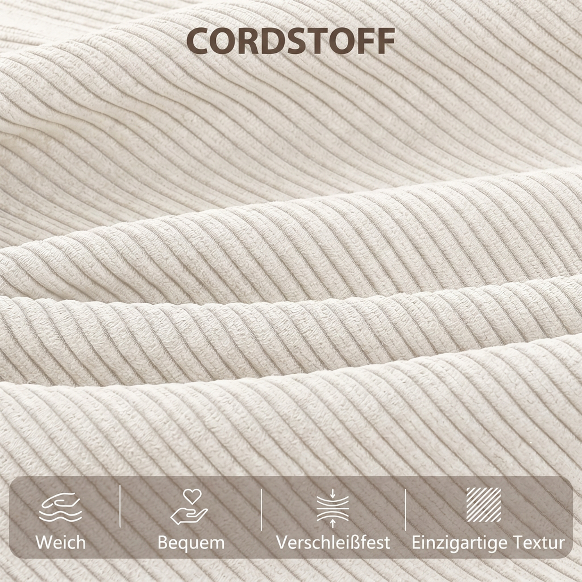 Schlafsofa mit verstellbarer Rückenlehne, Bettfunktion, verstecktem Stauraum und Cordbezug, Beige