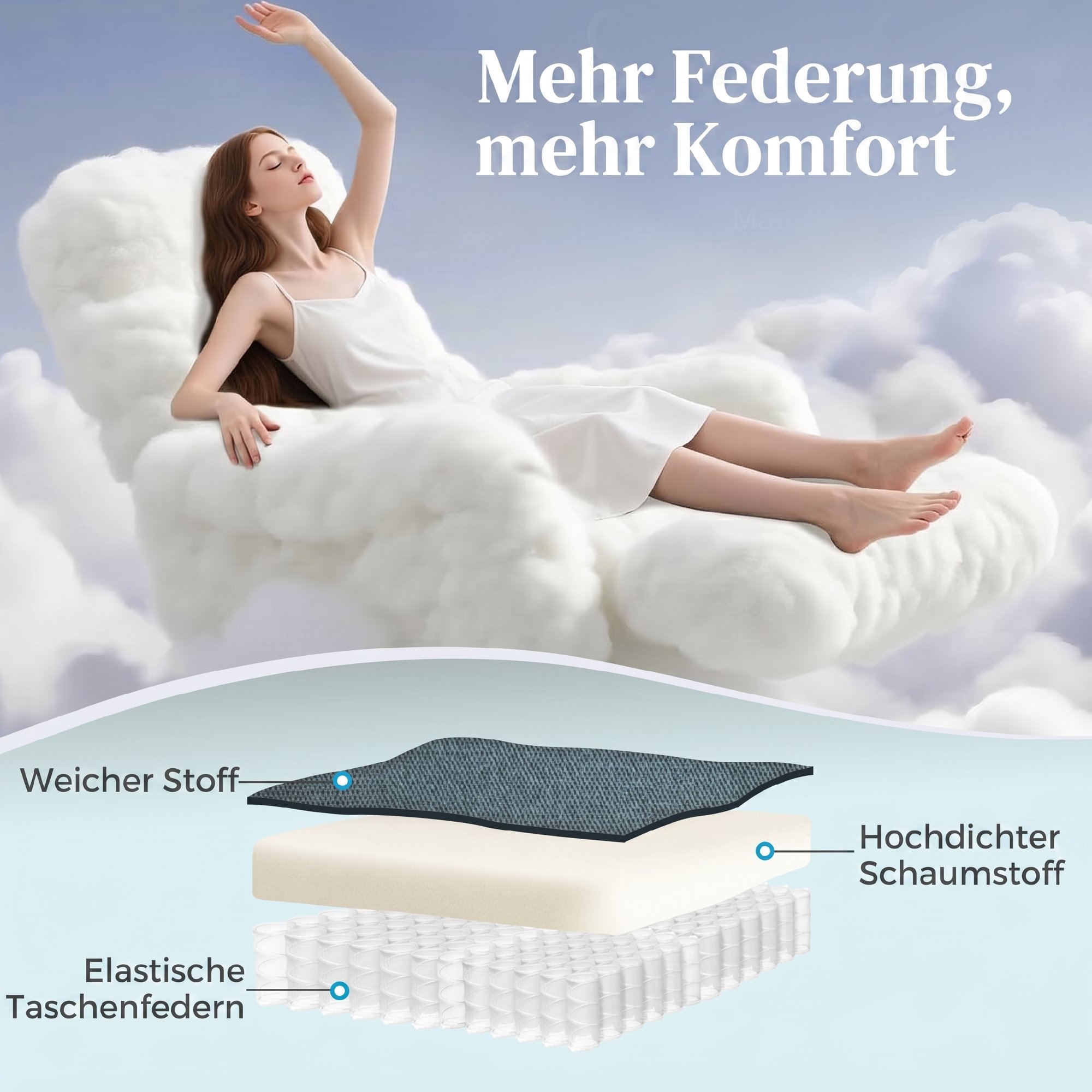 Aufstehsessel mit weichem Bezug, Recliner-Sessel mit Fernbedienung und Seitentaschen, Blau