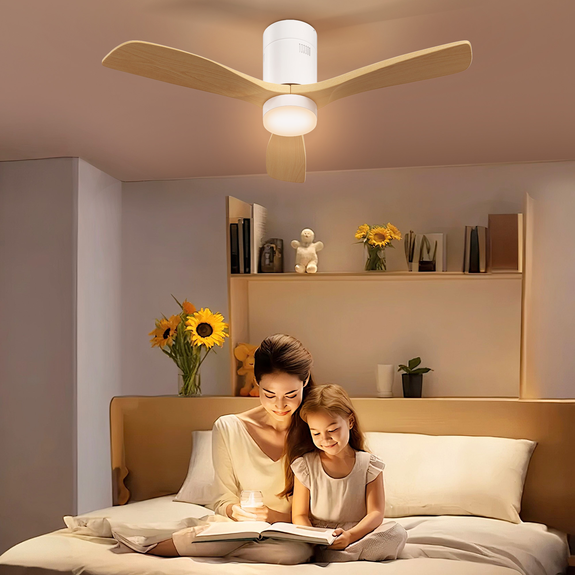 Deckenventilator mit LED-Licht, 6 Geschwindigkeiten, Fernbedienung, Hellbraun