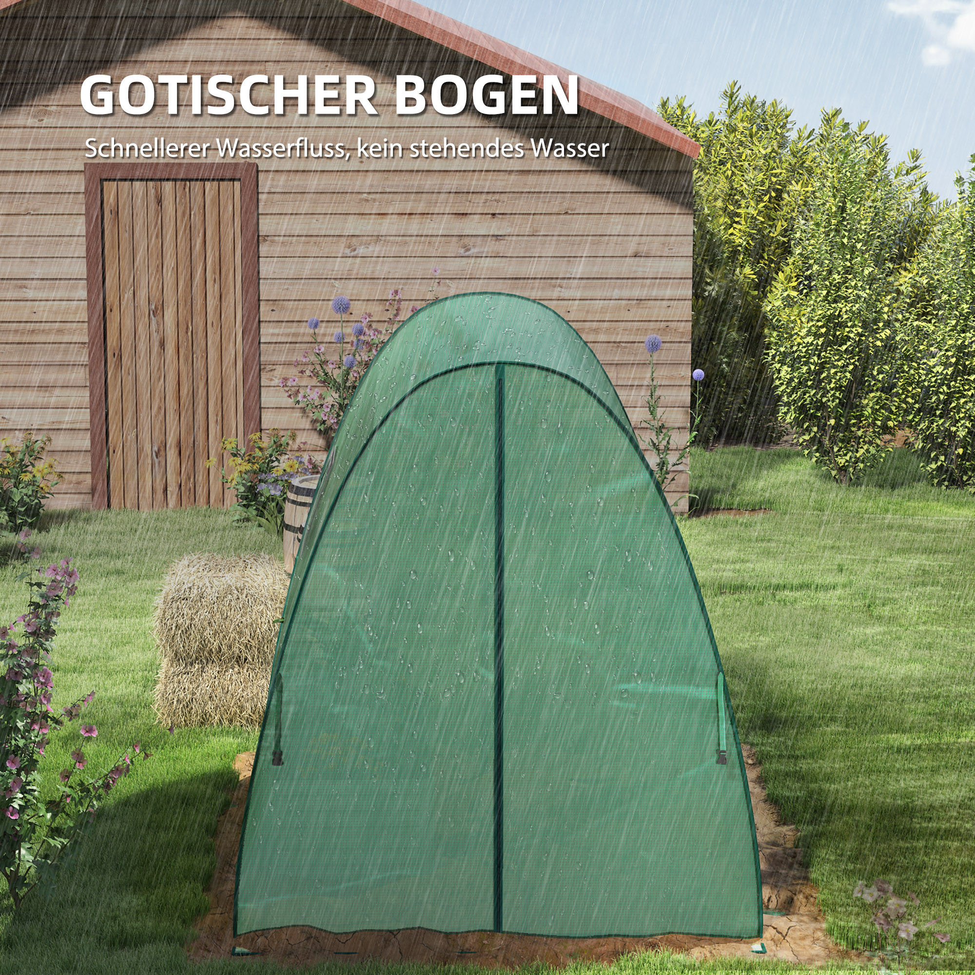 Bogen-Gewächshaus mit Sandsäcken und Kunststoff-Abdeckung, 2 Rolltüren, Netzfenster, tragbar, 1,8 x 1,8 x 2 m, Grün