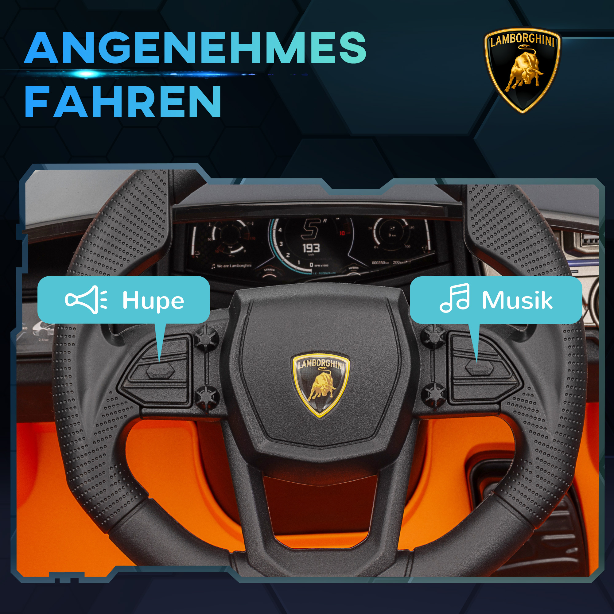 Elektroauto für Kinder von 3-5 Jahren, sanfter Antrieb, fernsteuerbar, mit Hupe, Kunststoff und Metall, Orange