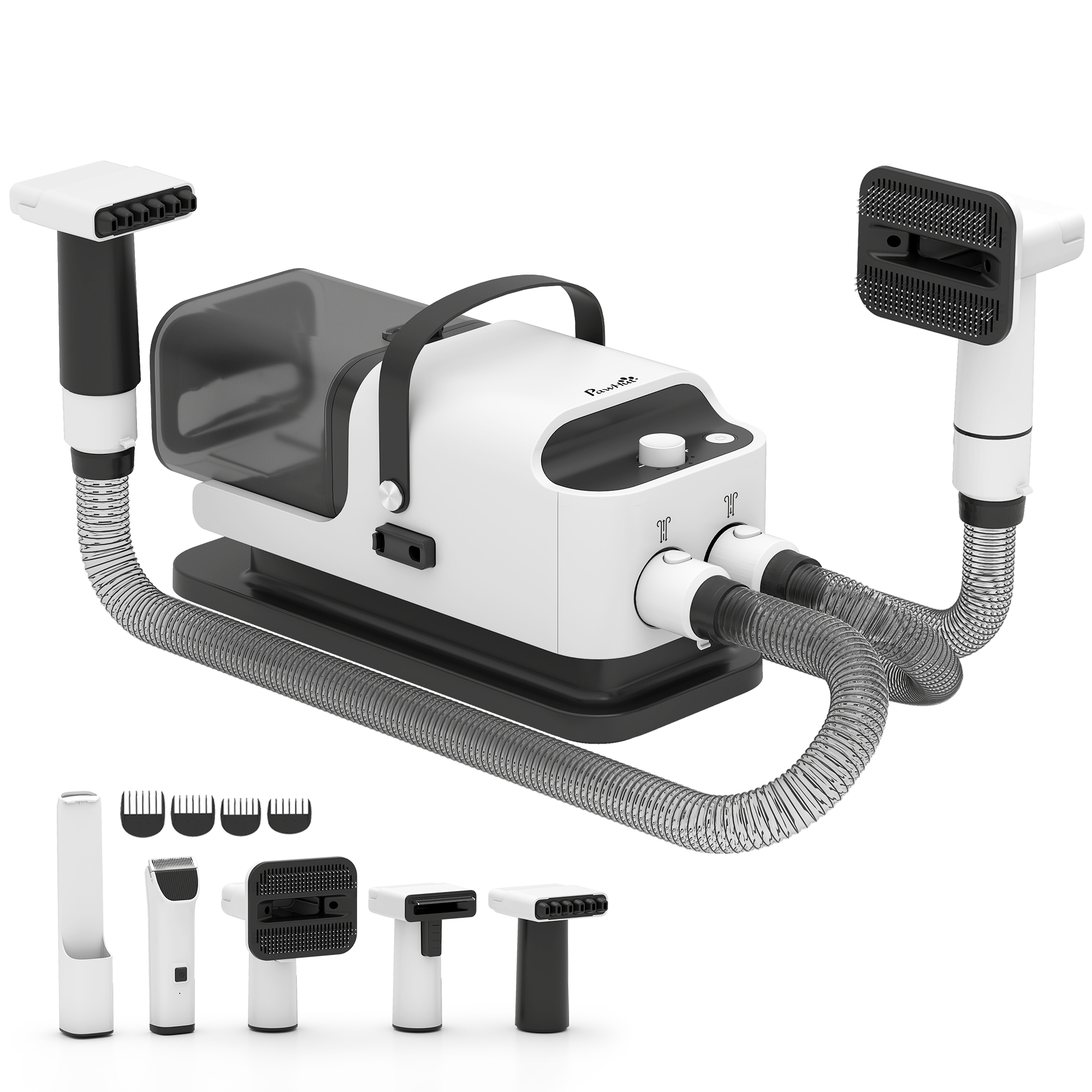 Hundeschermaschine mit Staubsauger leise Schermaschine mit 5 Pflegewerkzeugen für Hunde Katzen Haustiere Weiß