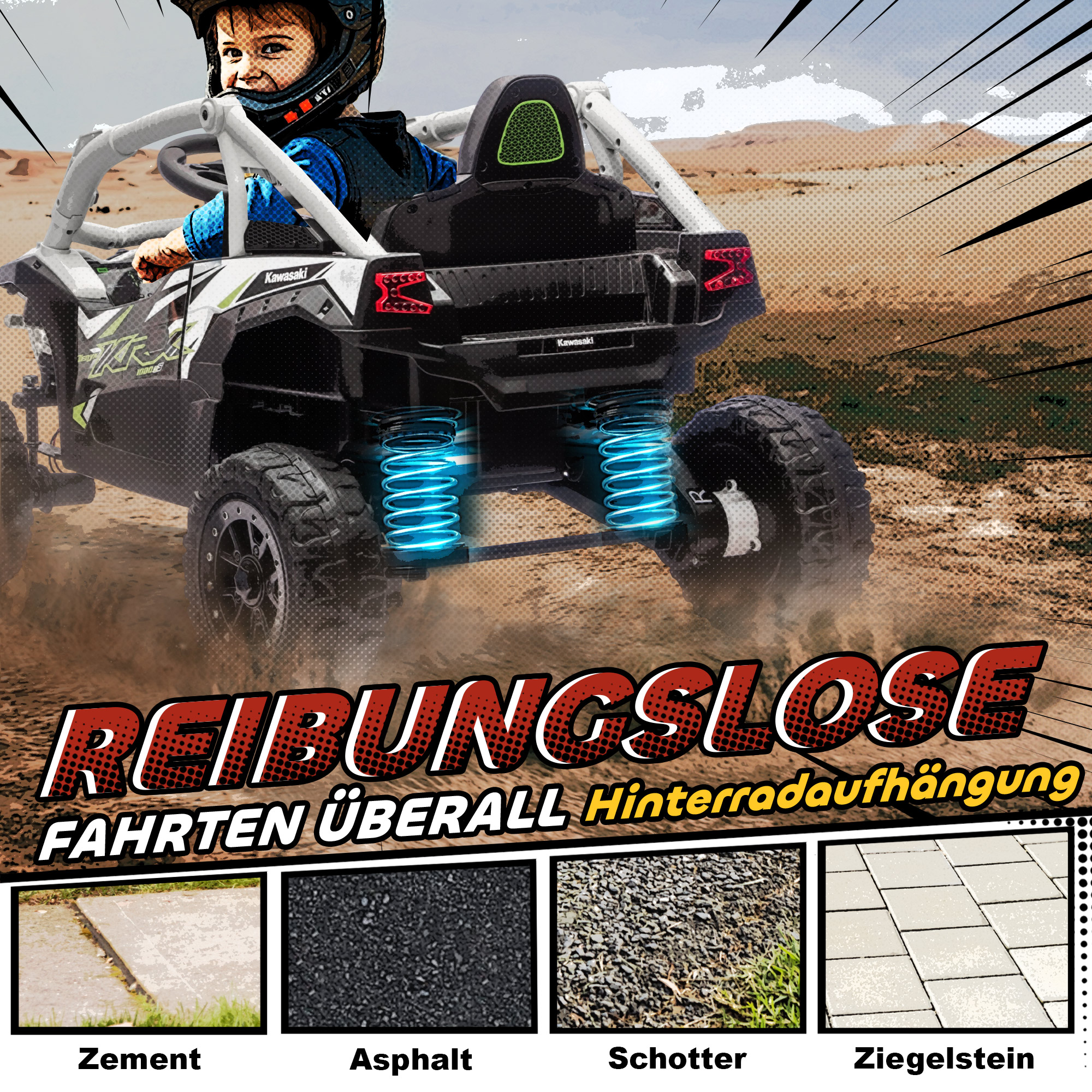 12V Geländefahrzeug für Kinder, Fernbedienung, LED-Lichter, Musik, Hupe, für Kinder von 3-8 Jahren, Grau
