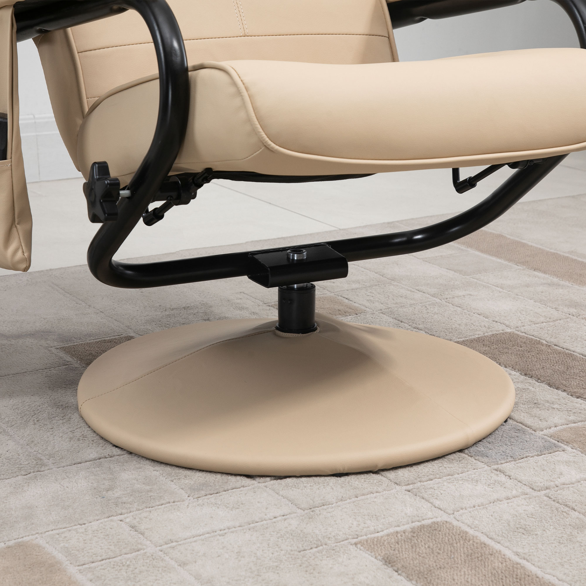 Massagesessel mit Hocker, Drehbares Relaxsessel mit Massagefunktion, Fernsehsessel mit Liegefunktion, Fernbedienung für Wohnzimmer, Kunstleder, Creme
