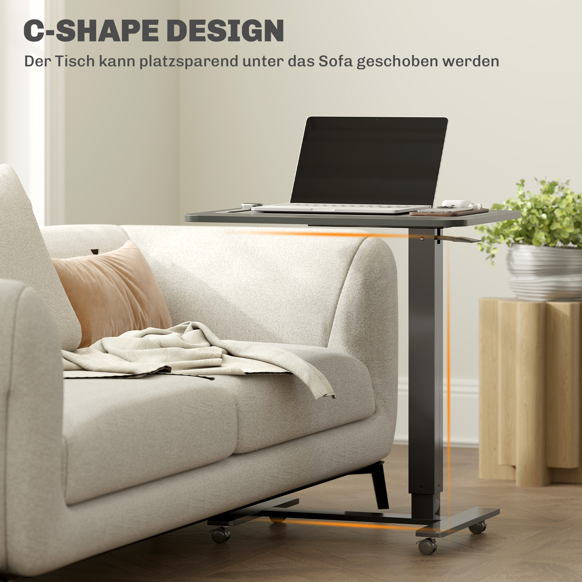 Stehpult Höhenverstellbar inkl. 4 Rollen C-Form 65 cm x 48 cm x 70-110 cm  Schwarz