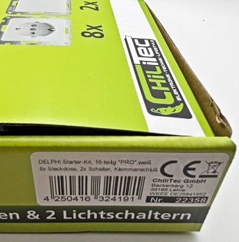 DELPHI Starter-Kit, 16-teilig "PRO",weiß / 8x Steckdose, 2x Schalter, Klemmanschluß