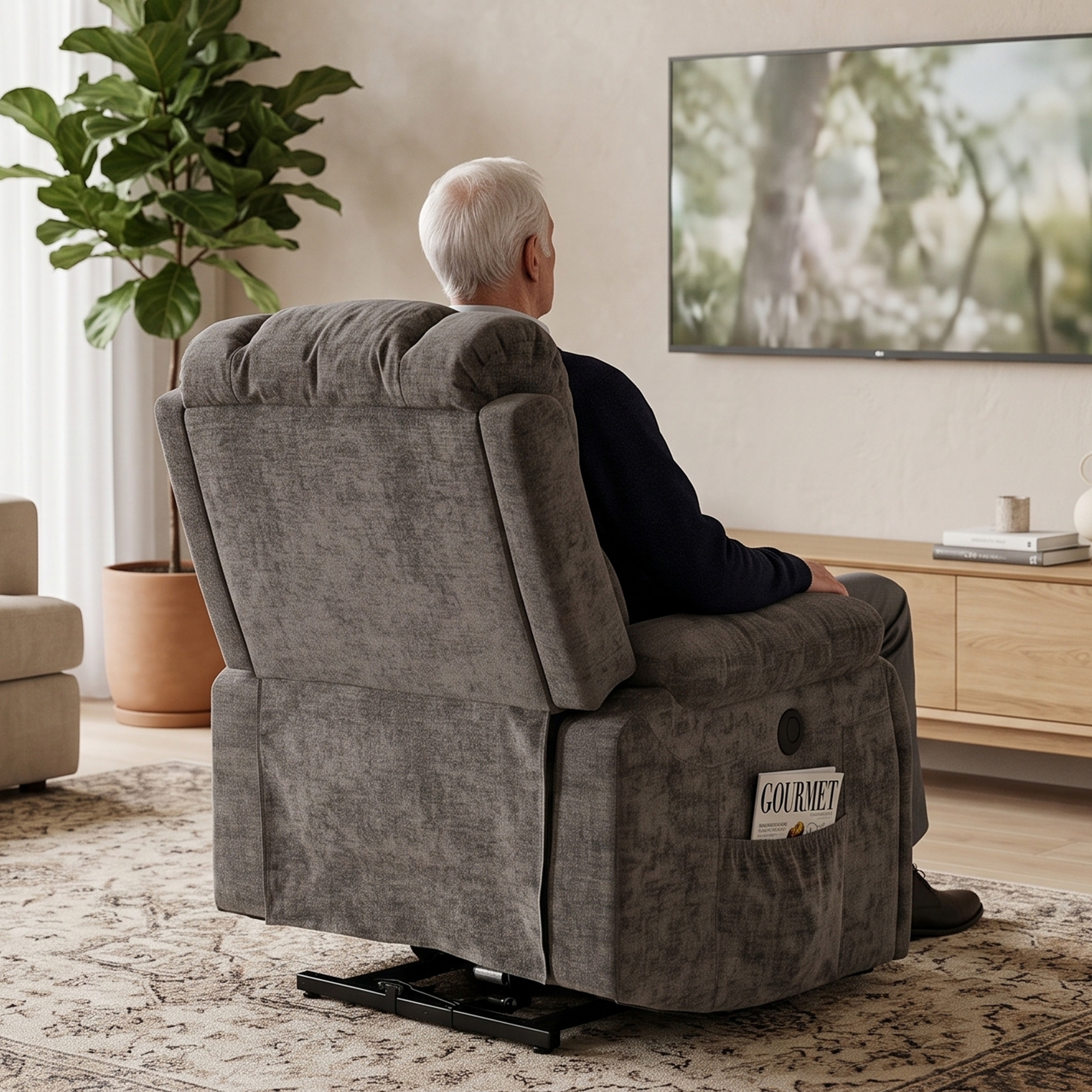 Relaxsessel Fernsehsessel mit Aufstehhilfe, Massage & Wärme, Seniorensessel mit breiter, tiefer Sitzfläche, USB-Anschluss