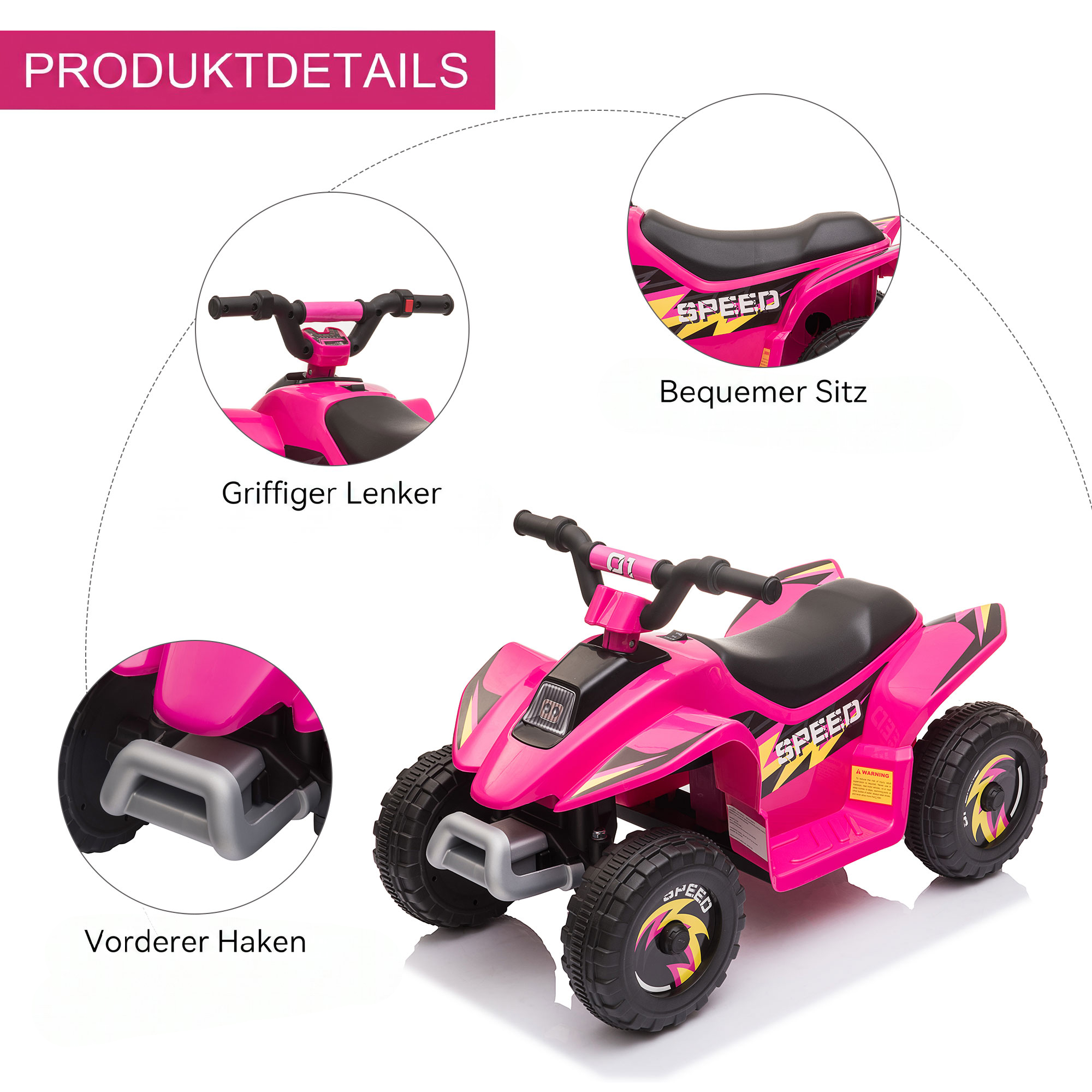 Kinder Quad Elektro 6V Kinderquad mit Vorwärts-, Rückwärtsfunktion für Kinder 1,5-3 Jahre bis 20 kg Rosa