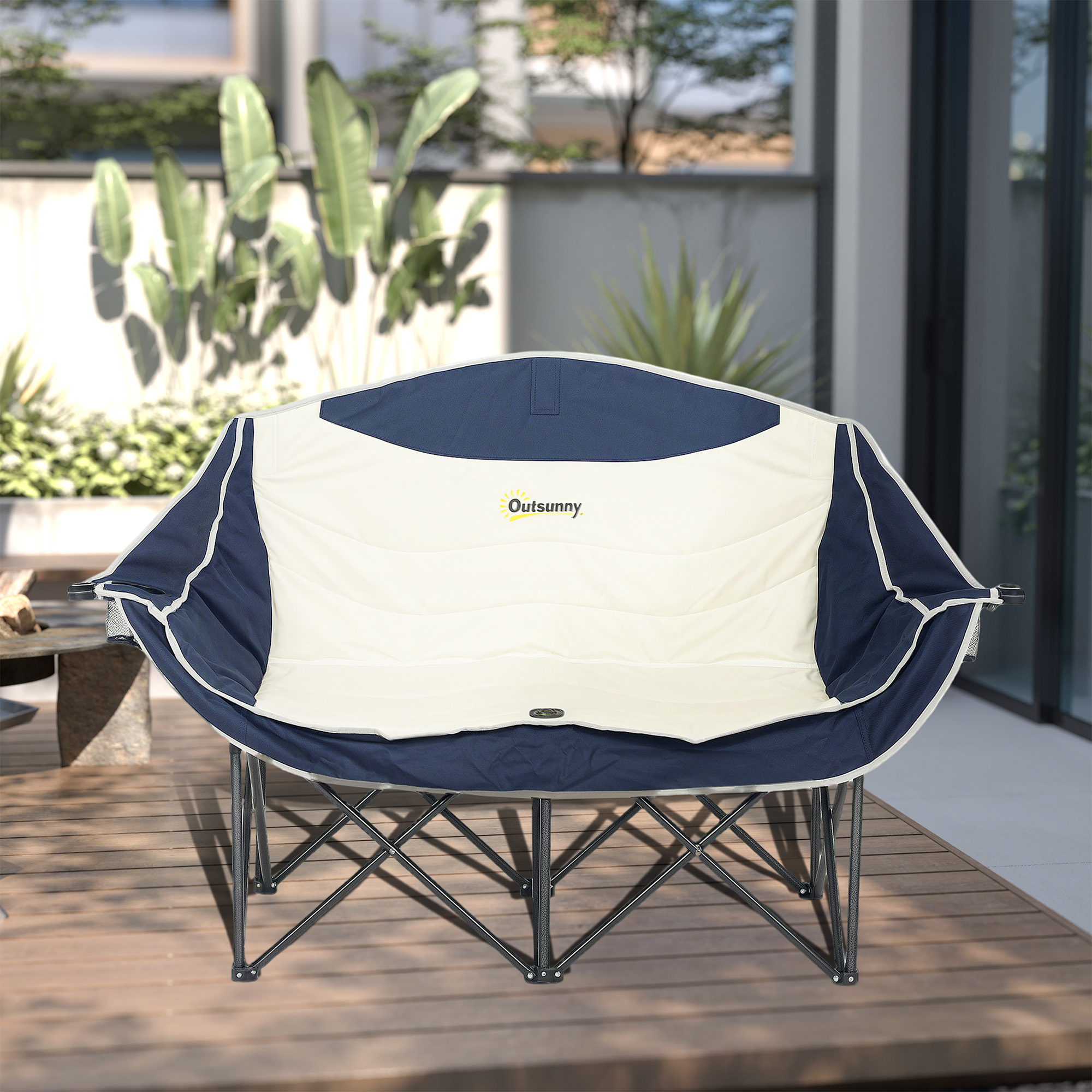 Faltstuhl faltbar 2 Sitzer Campingstuhl mit Getränkehalter Tragetasche bis 250kg belastbar Blau