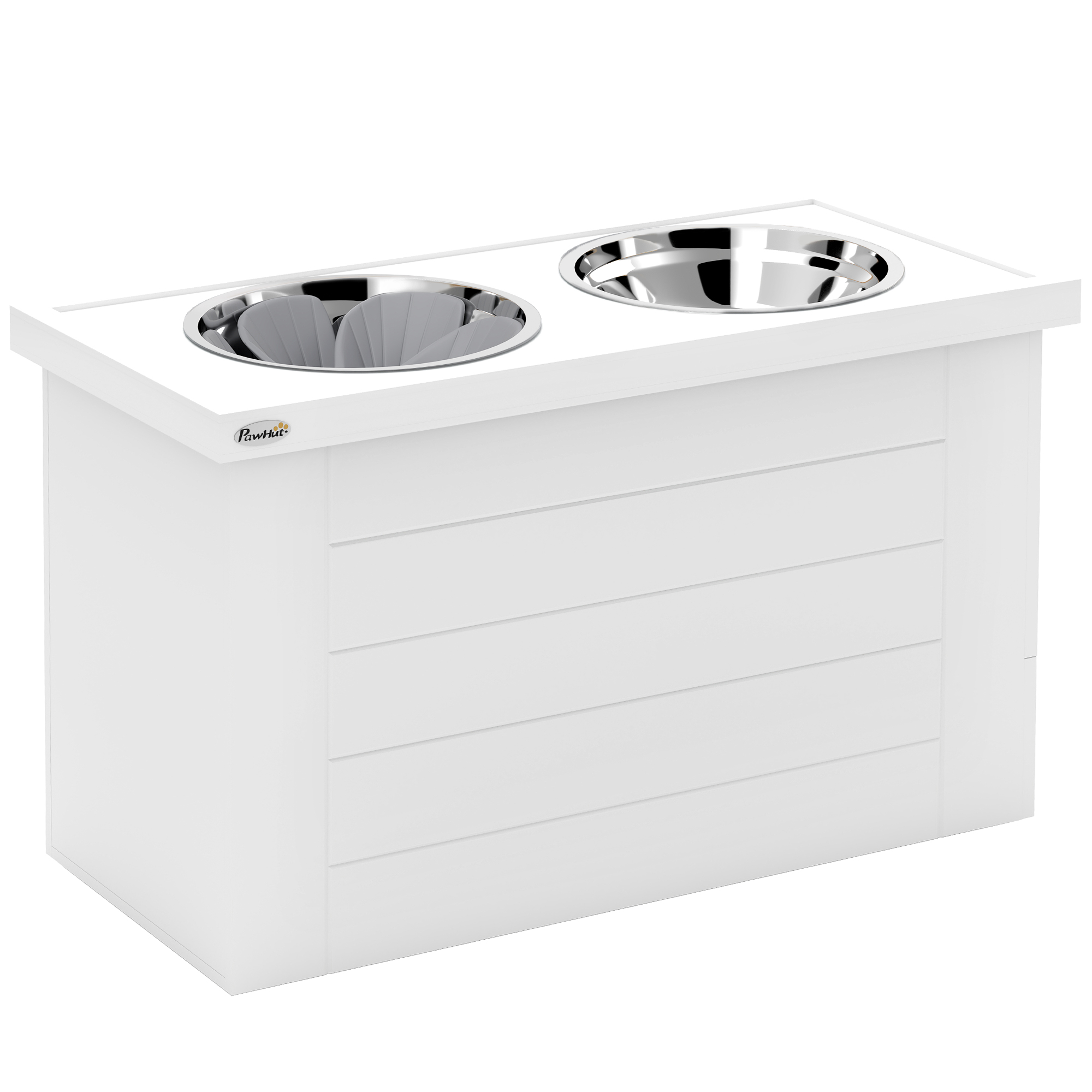 2-in-1 erhöhter Hundenapf Höhenverstellbar Futternapf mit Ständer 2 x 2L Edelstahlnäpfen Weiß 2-in-1 erhöhter Hundenapf Höhenverstellbar Futternapf mit Ständer 2 x 2L Edelstahlnäpfen Weiß