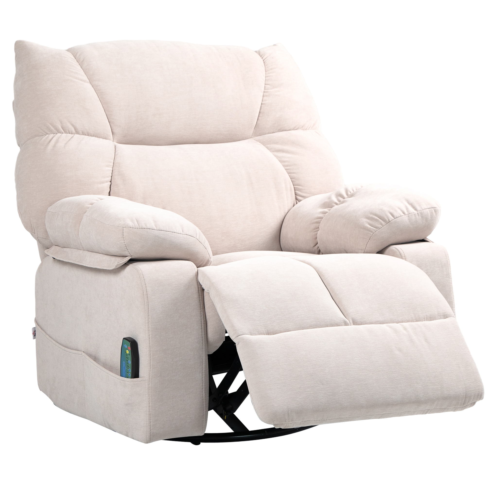 Massagesessel mit Wärme- & Liegefunktion, drehbar, bis 150 kg, Metallgestell, 98x90x98cm, Beige