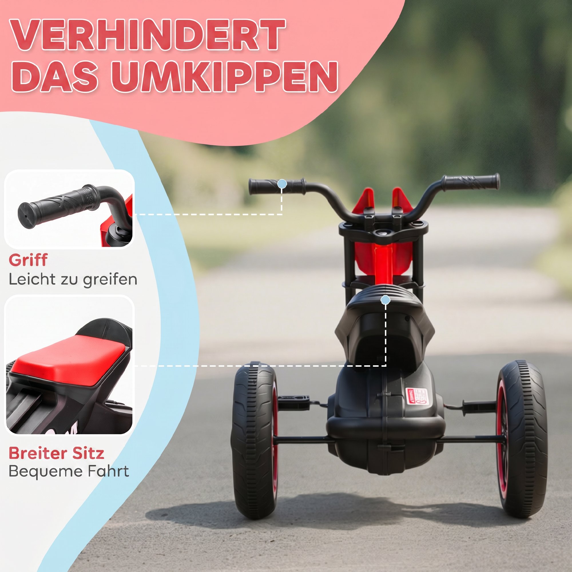 Dreirad, Kinderfahrrad, Laufrad, Kinderrad mit Pedal, Lauffahrrad für Kinder 18-36 Monaten, Stahl, 79x44x50 cm, Rot