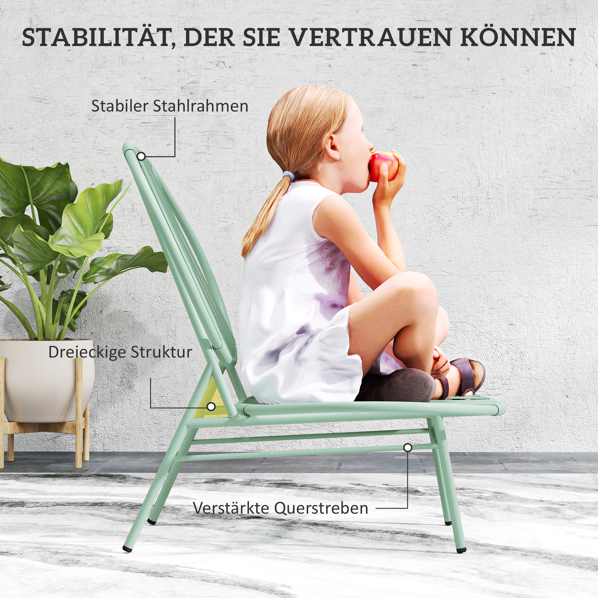Bistro-Set 3-teilig aus Polyrattan Wetterfest Gartenmöbel Set mit Bistrotisch Muschelförmige Gartenstühlen Grün