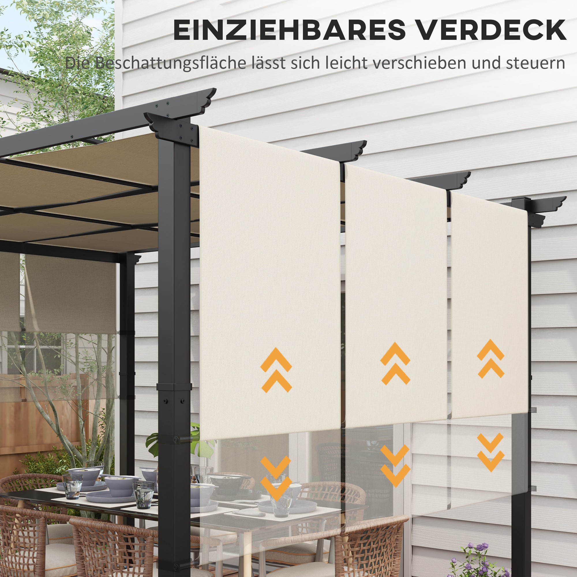 Markise Sonnenschutz. Pergola, wetterbeständig,  inkl. Befestigungsmaterial, 3 x 3,5 m, Beige
