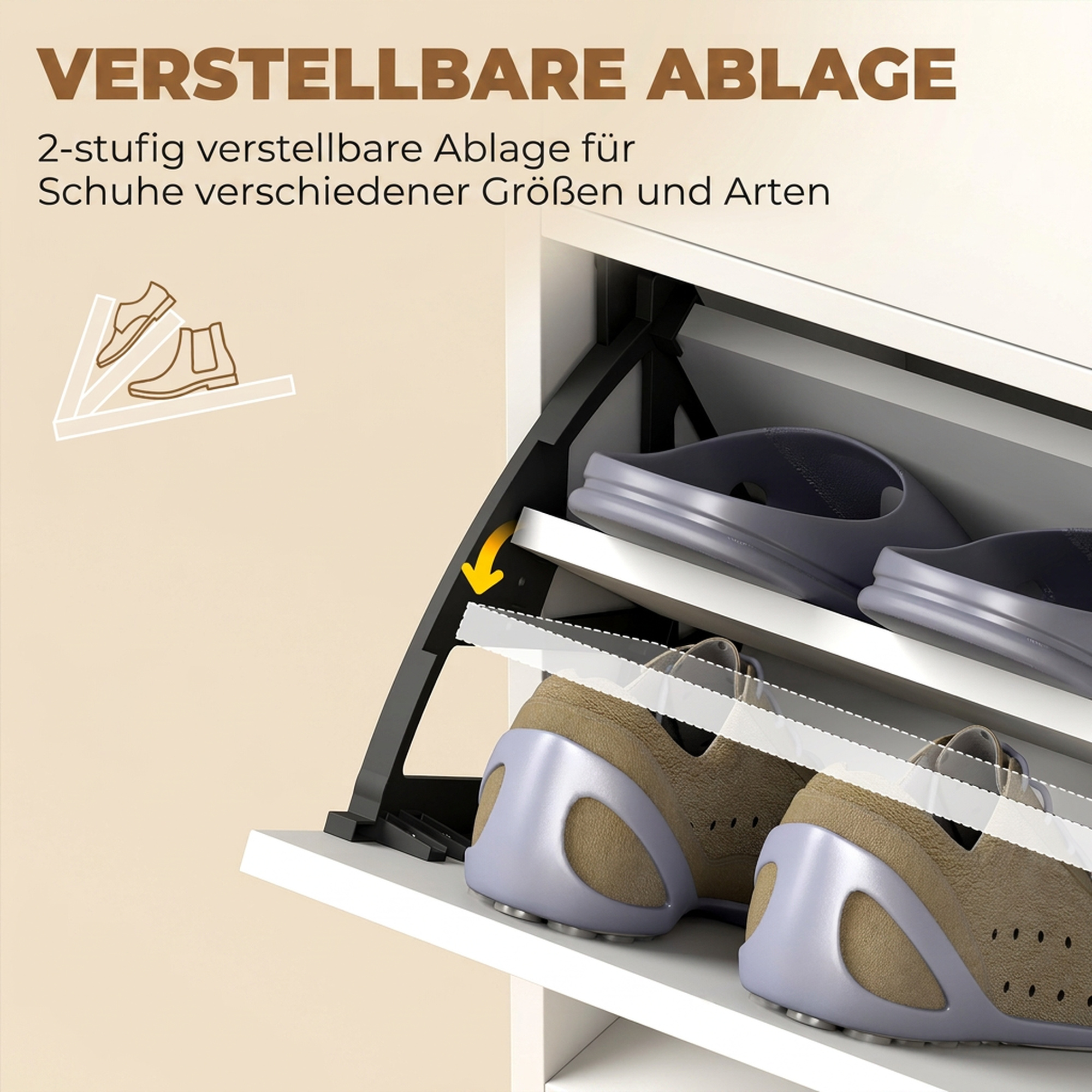 moderner Schuhschrank für bis zu 12 Paar Schuhe mit 2 Klapptüren, Schublade und verstellbarem Einlegeboden, Weiß