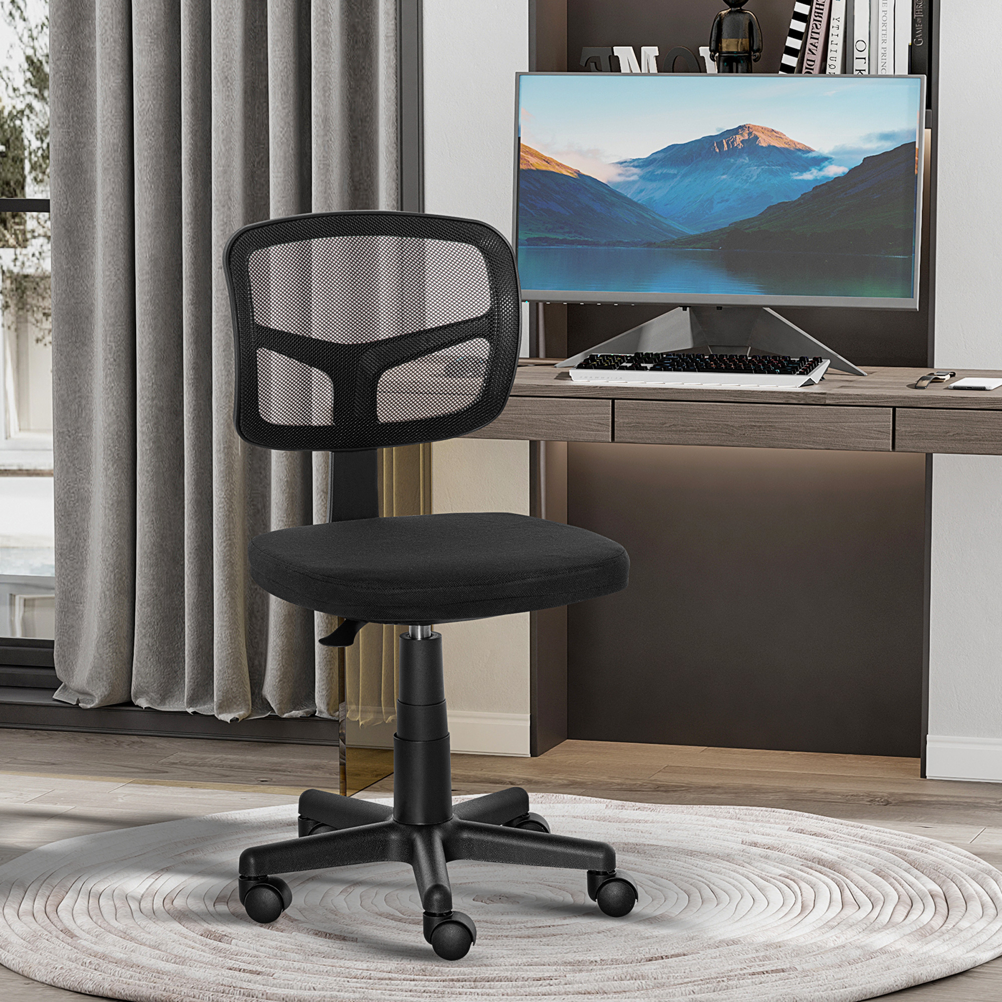 Bürostuhl Ergonomischer Schreibtischstuhl, Höhenverstellbarer Drehstuhl, Platzsparend Schwarz