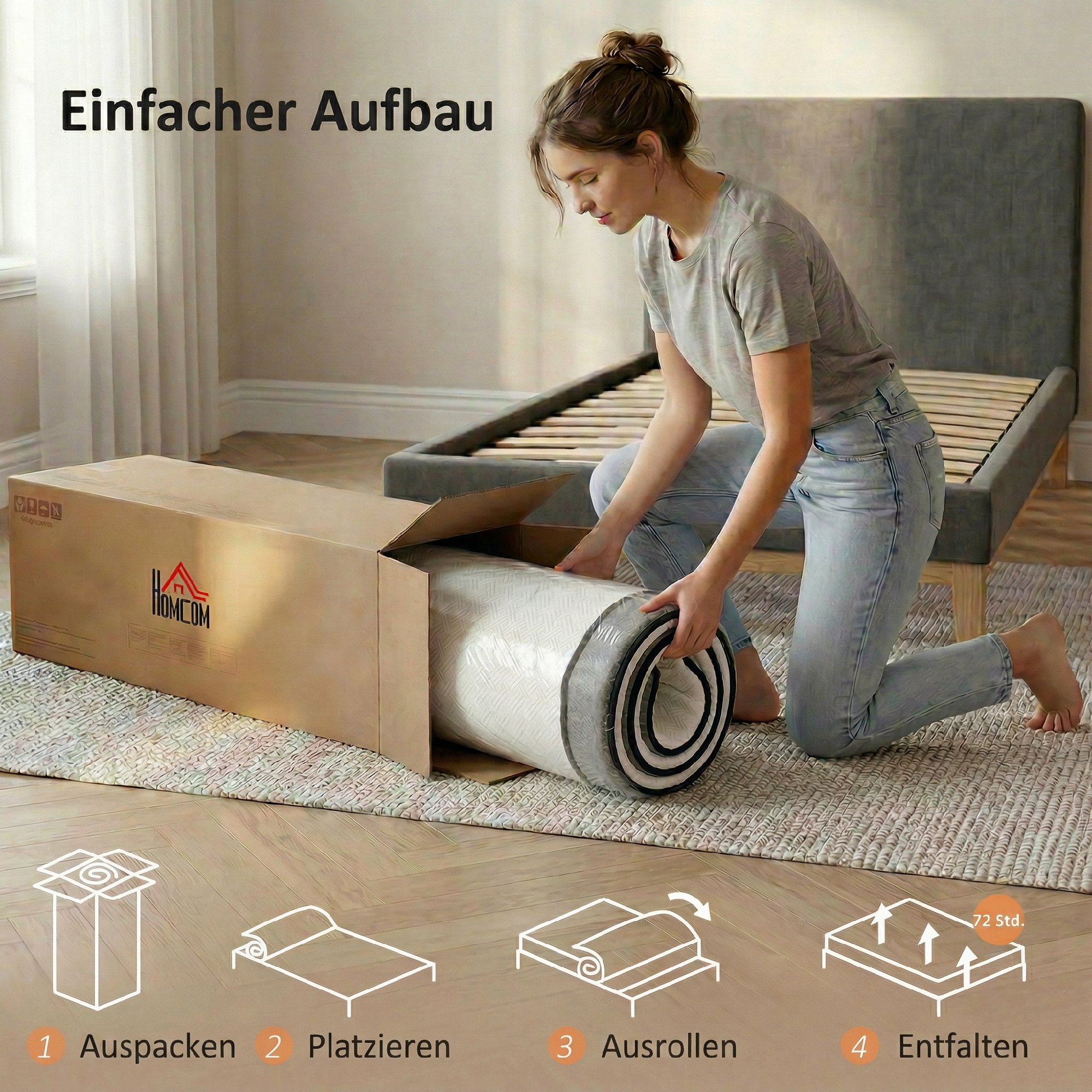 Matratze Taschenfederkernmatratze mit Memory-Schaumstoff grünem Tee H3 Härtegrad Oeko-TEX & CertiPUR 200x90x20 cm Grau