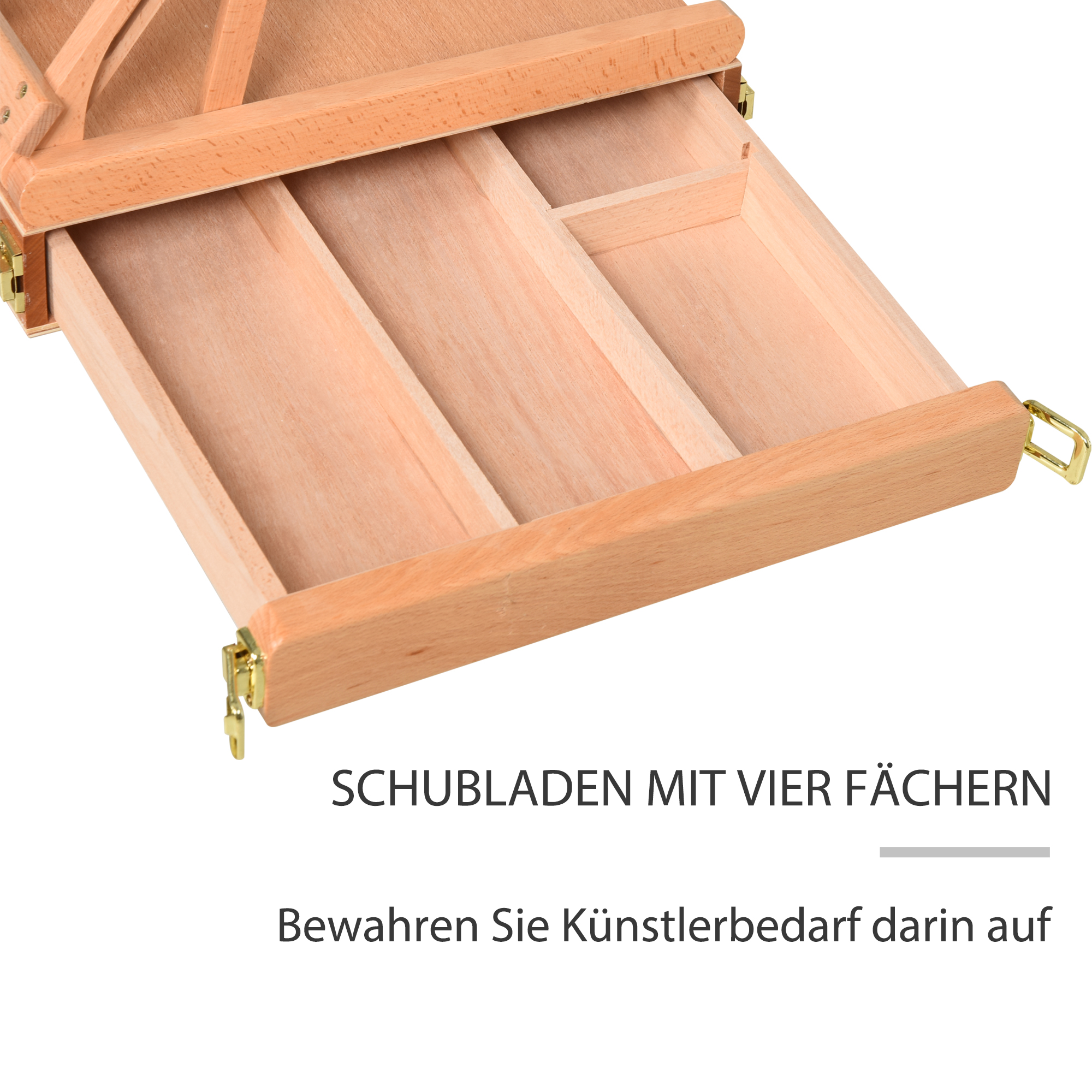Tischstaffelei Winkelverstellbare Staffelei mit Griff Kofferstaffelei zum Malen & Zeichnen Faltbare Atelierstaffelei mit Schublade Buchenholz Natur