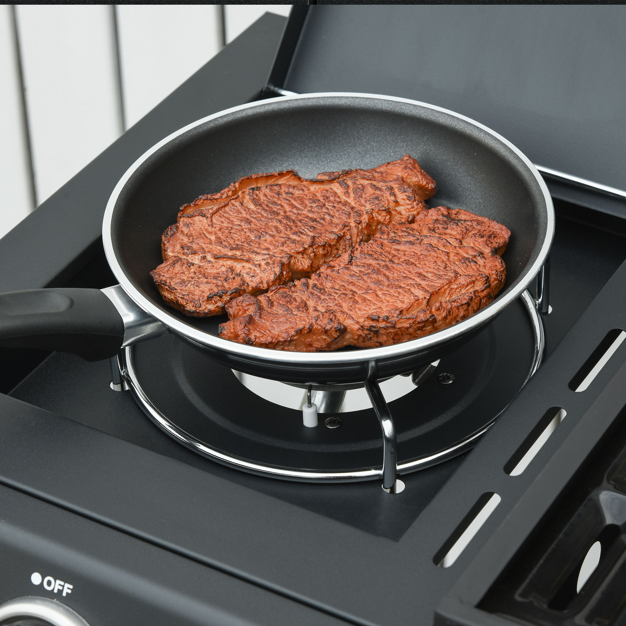 Gasgrill mit 3 Hauptbrennern + 1 Seitenbrenner, Ablage, rostfreier Stahl, schwarz, 110 x 50 x 100 cm