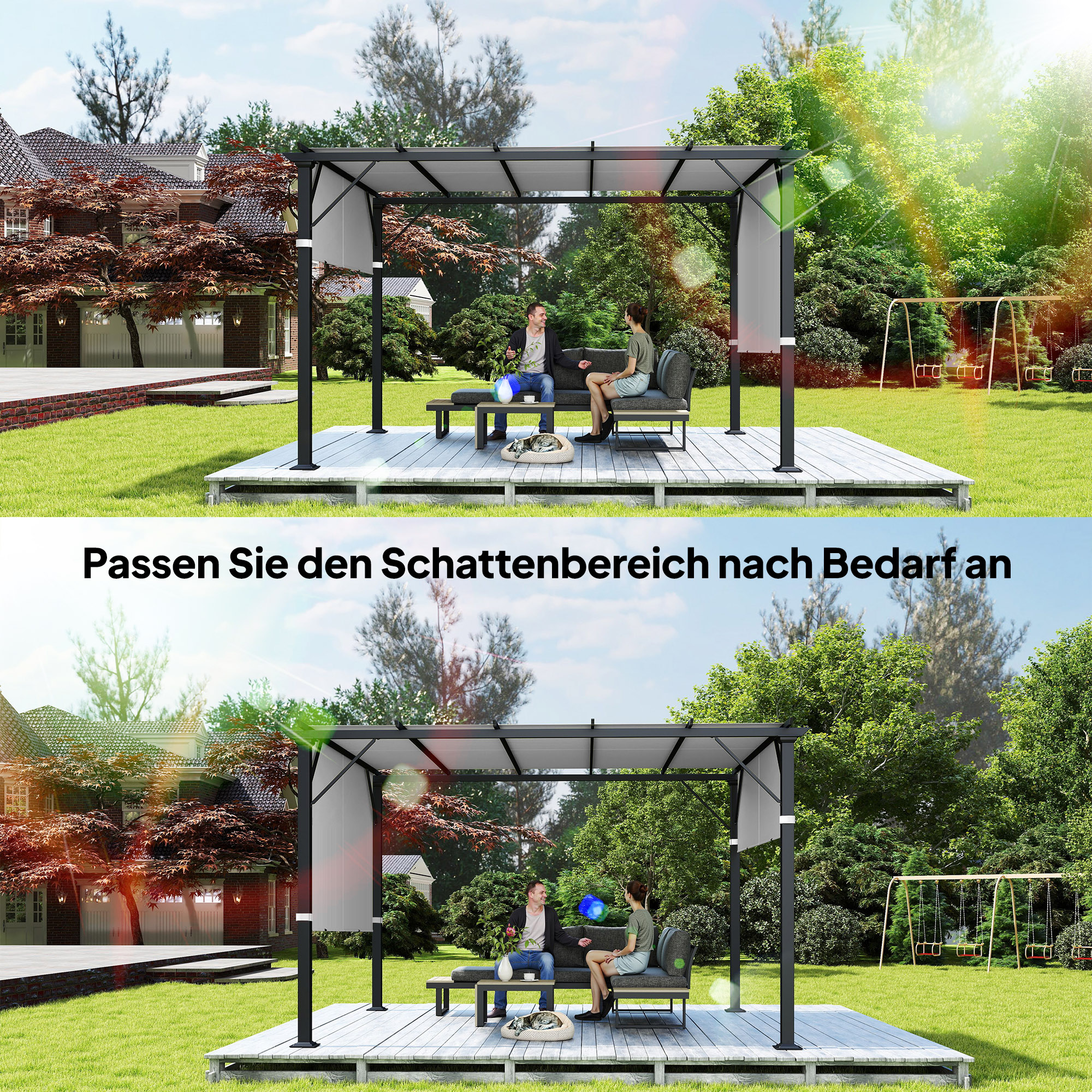 Ersatzdach für Pergola mit UV-Schutz, Sonnensegel für Terrassenüberdachung für 3 x 3 m Pavillon, Hellgrau