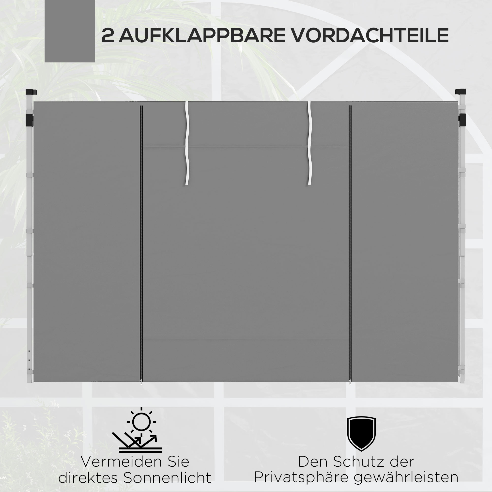 Pavillon-Vorhänge, 2er-Set, für 3x6m oder 3x3m Gartenpavillons, mit Fenstern und Türen, Hellgrau