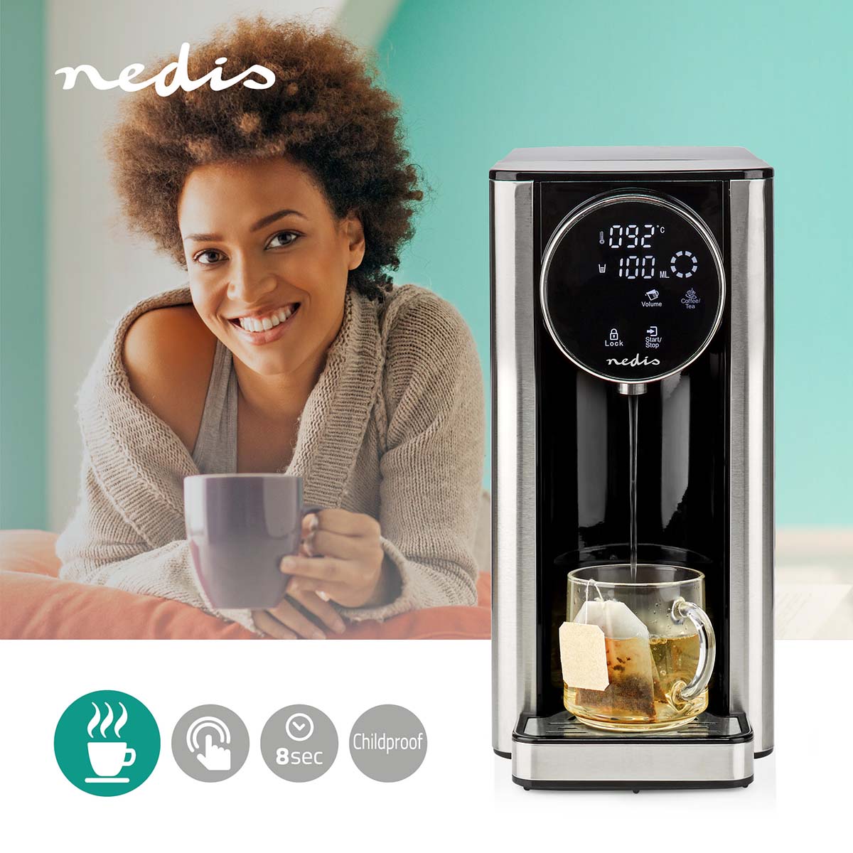 Heißwasserspender | 2600 W | 2.7 l | Aluminium / schwarz