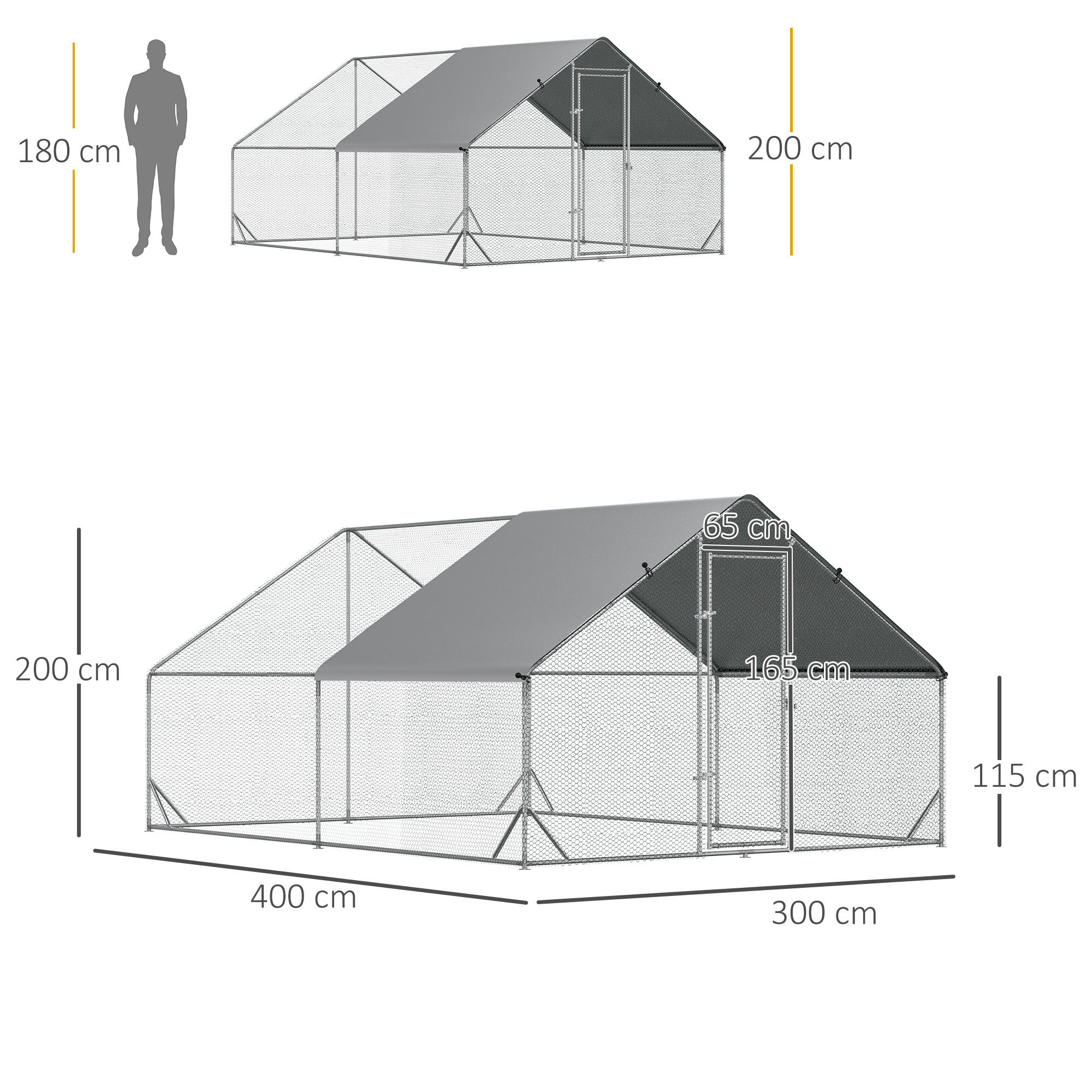 Hühnerstall, Freilaufgehege, Geflügelstall mit Schattendach, Freigehege für 4-6 Hühner, Enten Kaninchen, 3 x 2 x 2 m