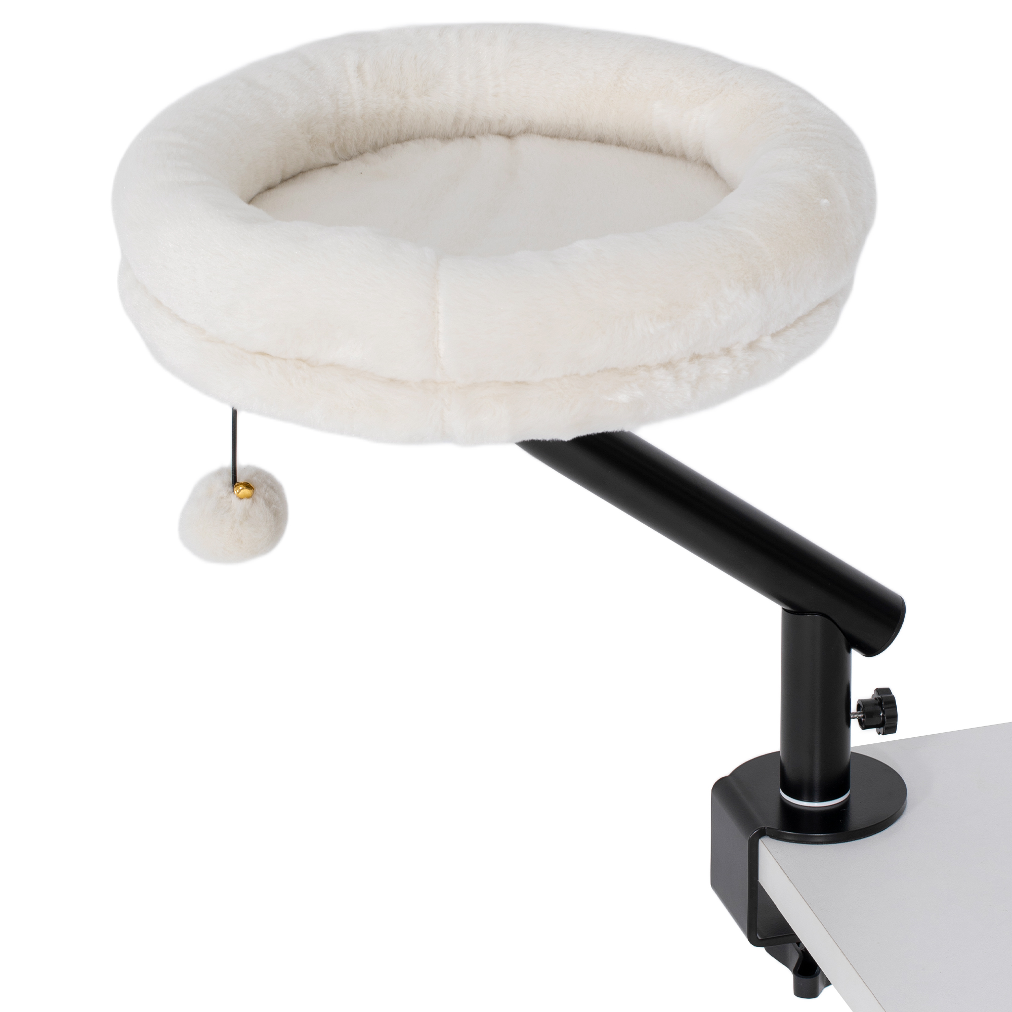 Katzen-Schreibtischbett, Katzenbett für Schreibtisch mit 360°Drehung, verstellbarer Höhe, Katzenliege mit abnehmbarem, maschinenwaschbarem Bett, für Katzen unter 6 kg, Heimbüro, Cremeweiß