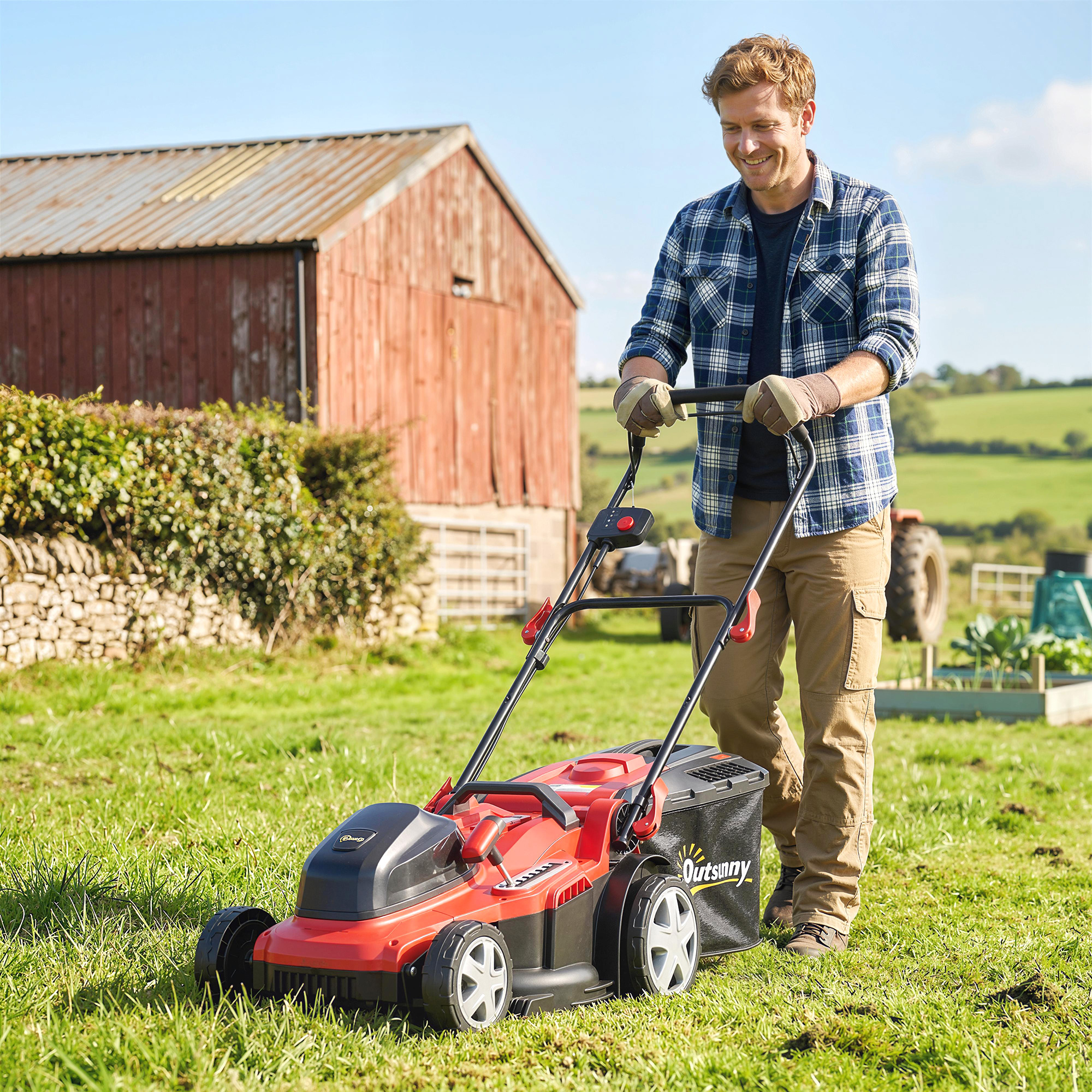 Elektro Rasenmäher 800 W mit 40 cm Schnittbreite 45L Fangkorb Akkuanzeige Überlastschutz 7 Schnitthöhen