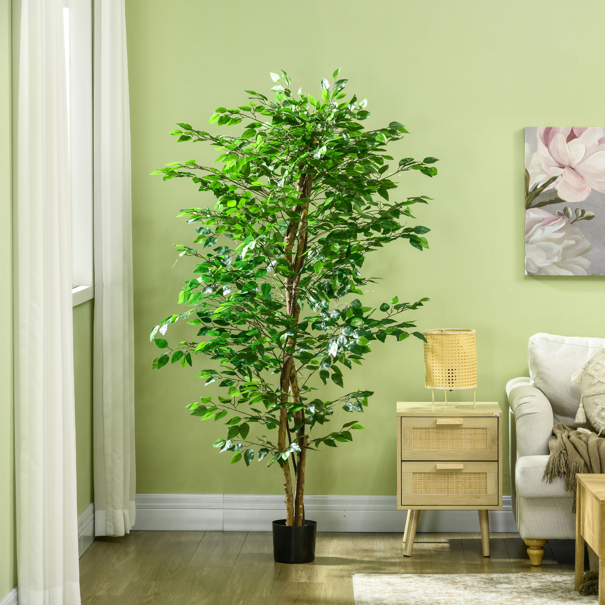 künstlicher Ficus-Baum, realistisch, pflegeleicht, inkl. Topf, 180 cm hoch, Grün