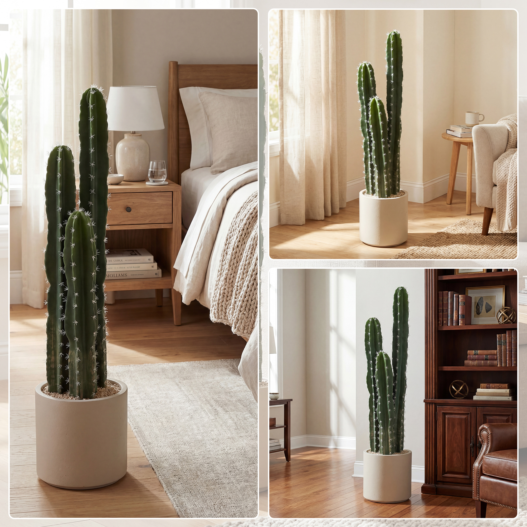 Kunstpflanze Kaktus Pflanzen groß 95 cm mit Topf wie echt für Zuhause, Büro, Grün