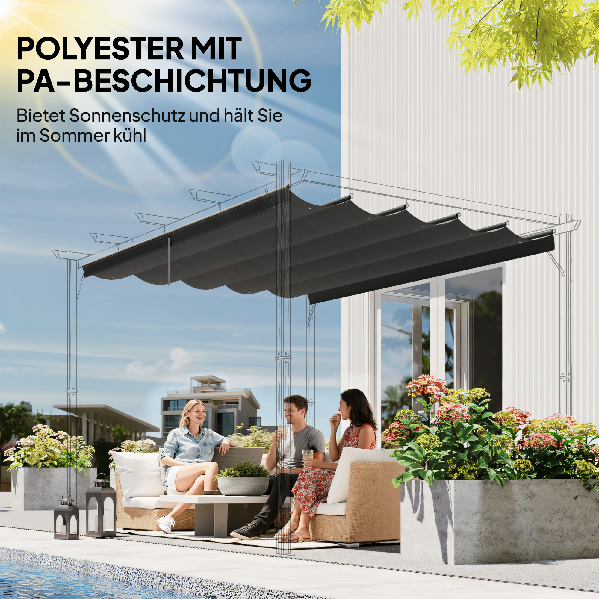Ersatzplane für 4x3m Pavillons, mit Wasserablauflöchern, 3,50 x 2,6 m, Dunkelgrau