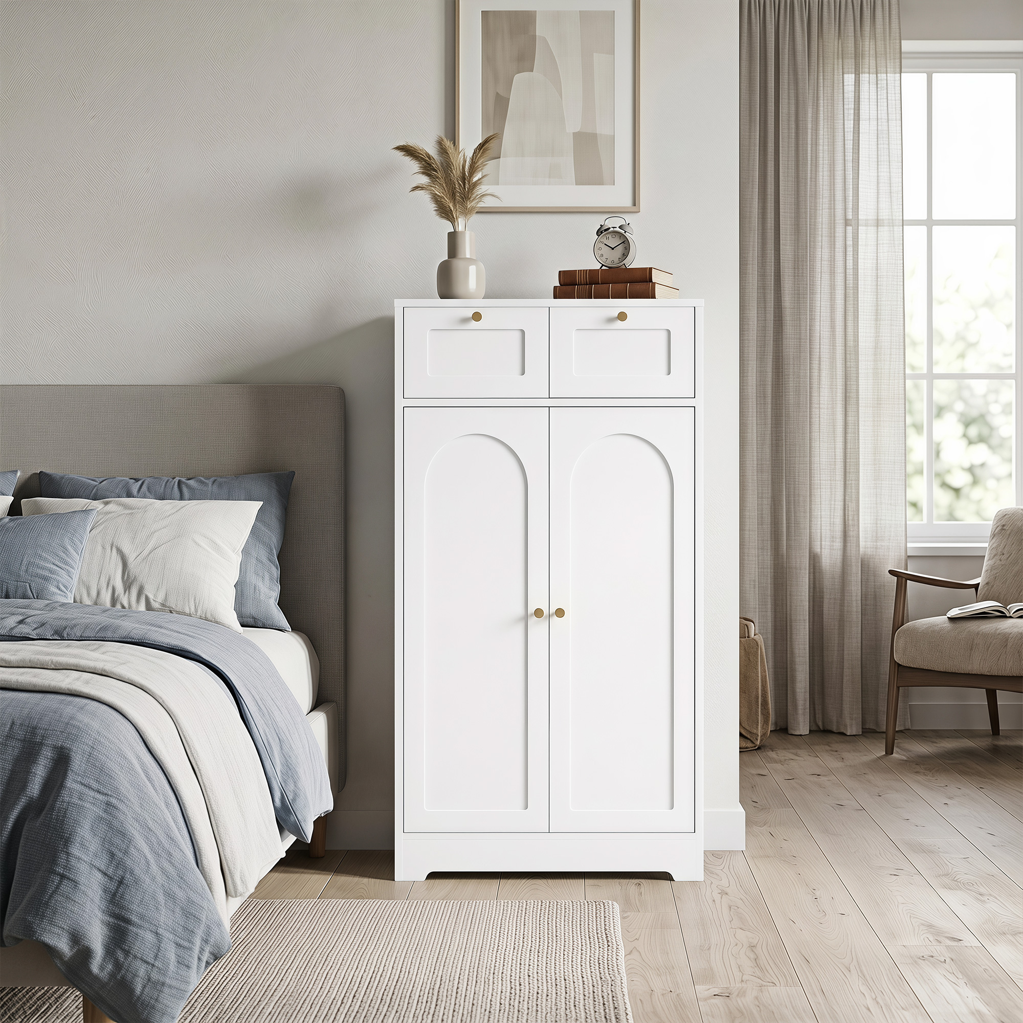 Badezimmerschrank Badschrank schmal mit 2 Schubladen, verstellbarem Einlegeboden 60 x 30 x 108 cm Weiß