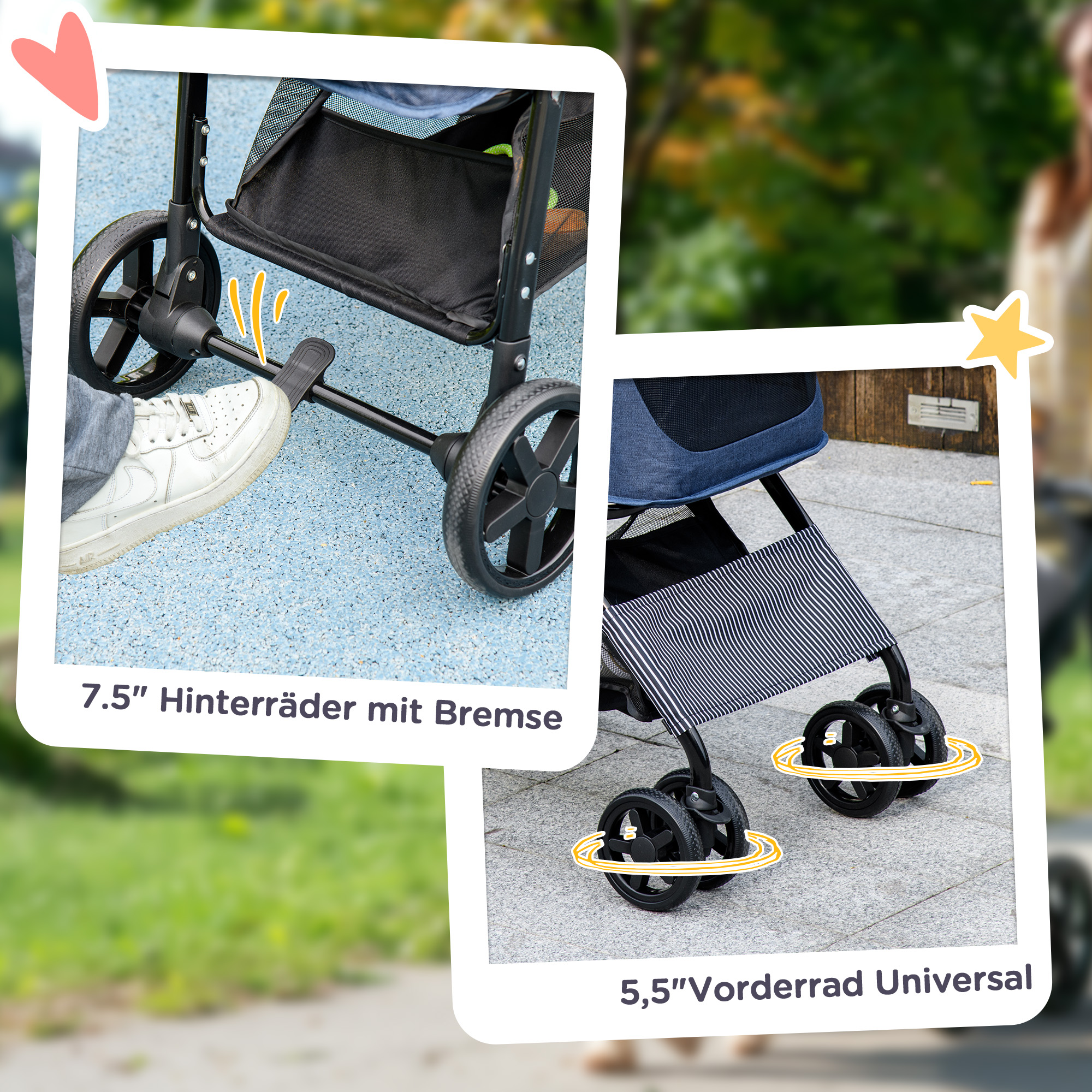 2-in-1 Hundebuggy, abnehmbare Transporttasche, klappbarer Metallrahmen, 77,5 x 51 x 99,5 cm, Dunkelblau+Schwarz