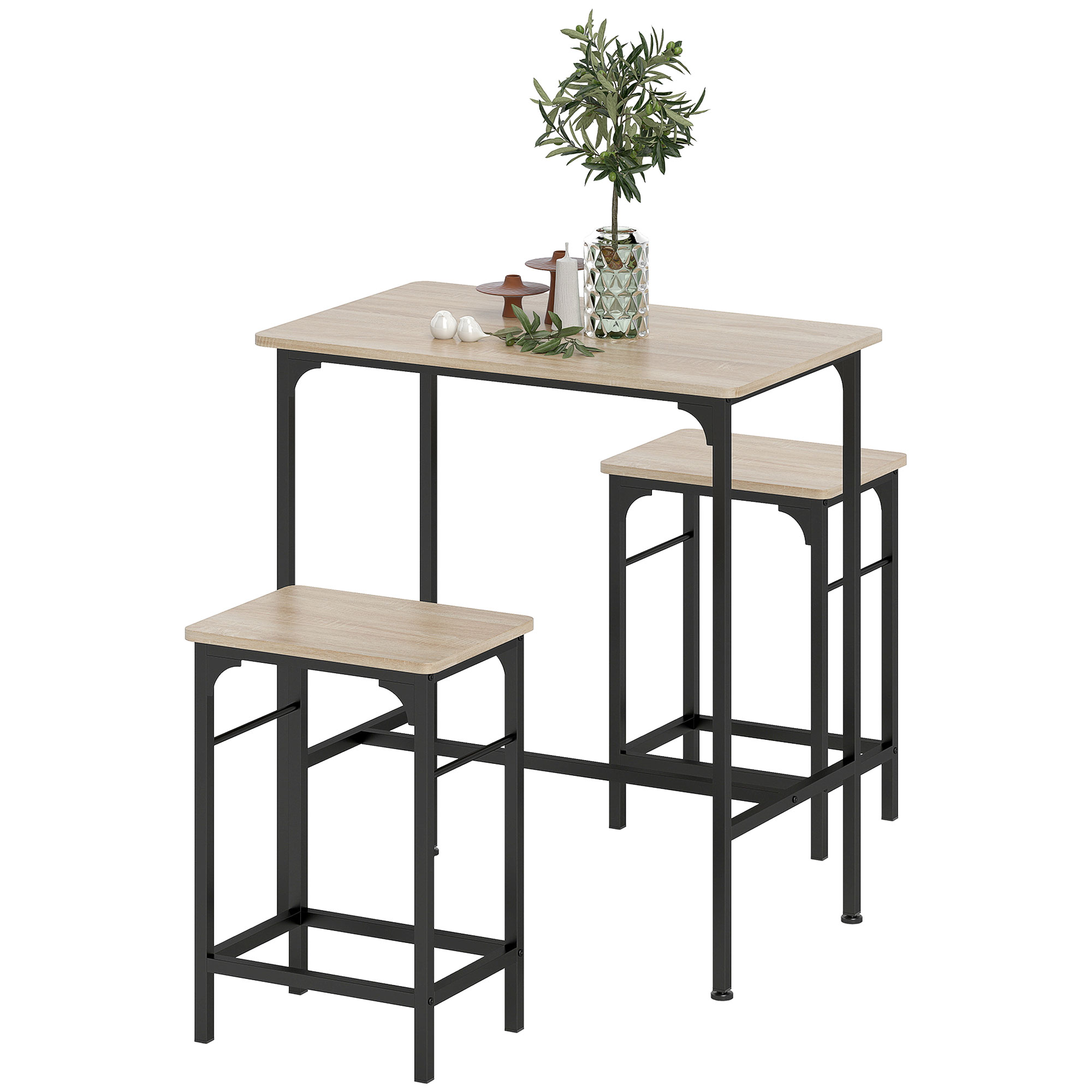 Bartisch Set Bartisch mit Barhocker-Set Esstisch mit 2 Stühlen mit Rutschfestem Fußpolster Naturholz Bartisch Set Bartisch mit Barhocker-Set Esstisch mit 2 Stühlen mit Rutschfestem Fußpolster Naturholz