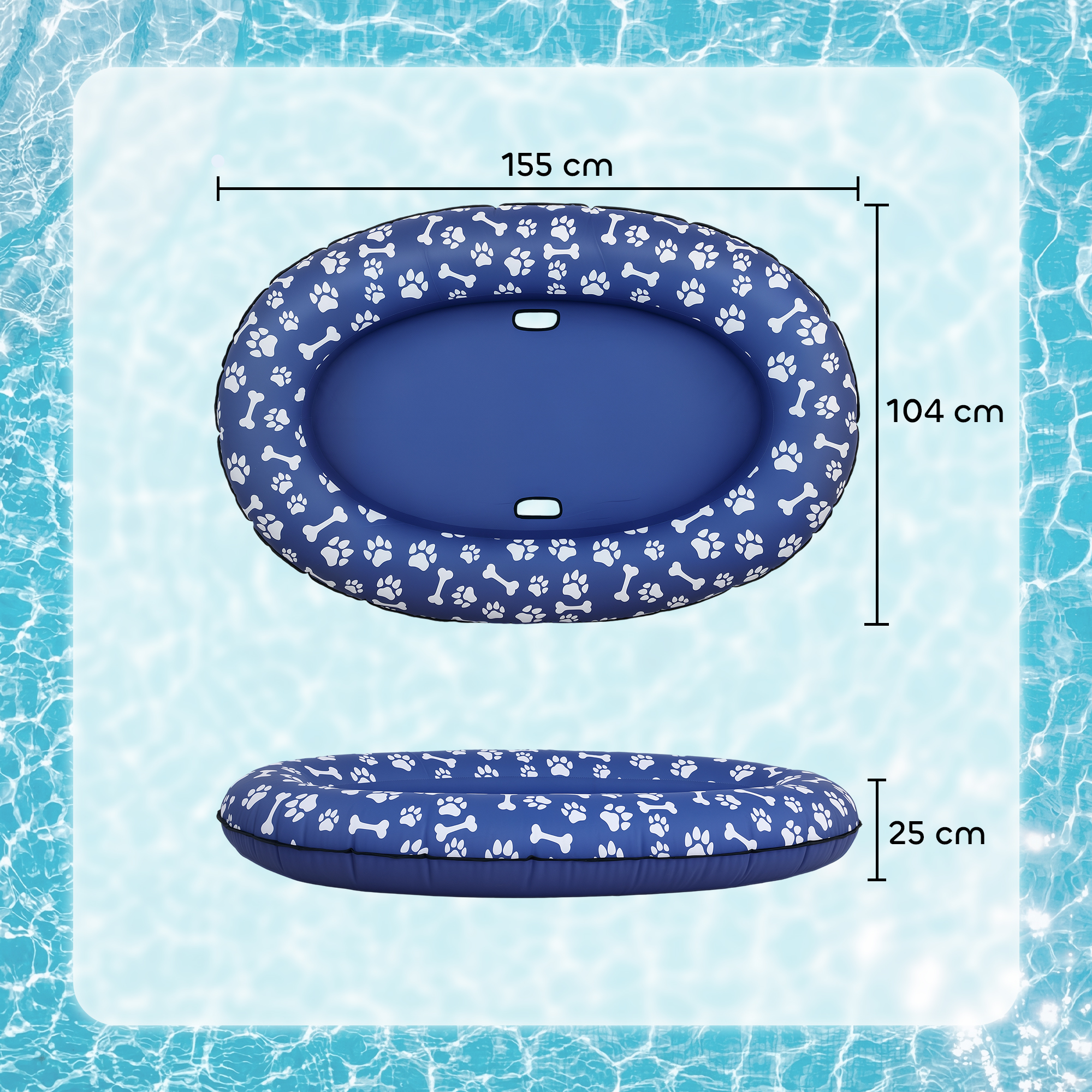 Aufblasbares Schlauchboot Hunde Faltbare Schwimmende Wassermatte Hund mit Griff für Hunde bis 40kg 155x104x25cm Blau