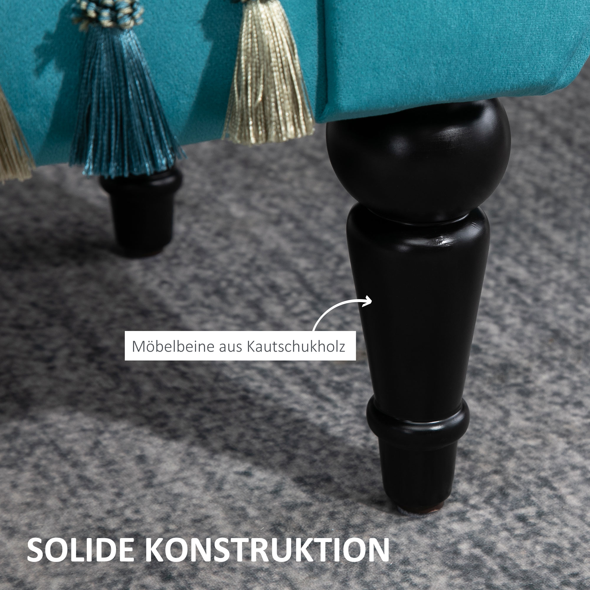 Sitzbank Polsterbank mit Samt-Bezug, Armlehne Bettbank mit Holzrahmen, Schuhbank für Schlafzimmer, Wohnzimmer, Flur 117 x 40 x 58 cm Blau