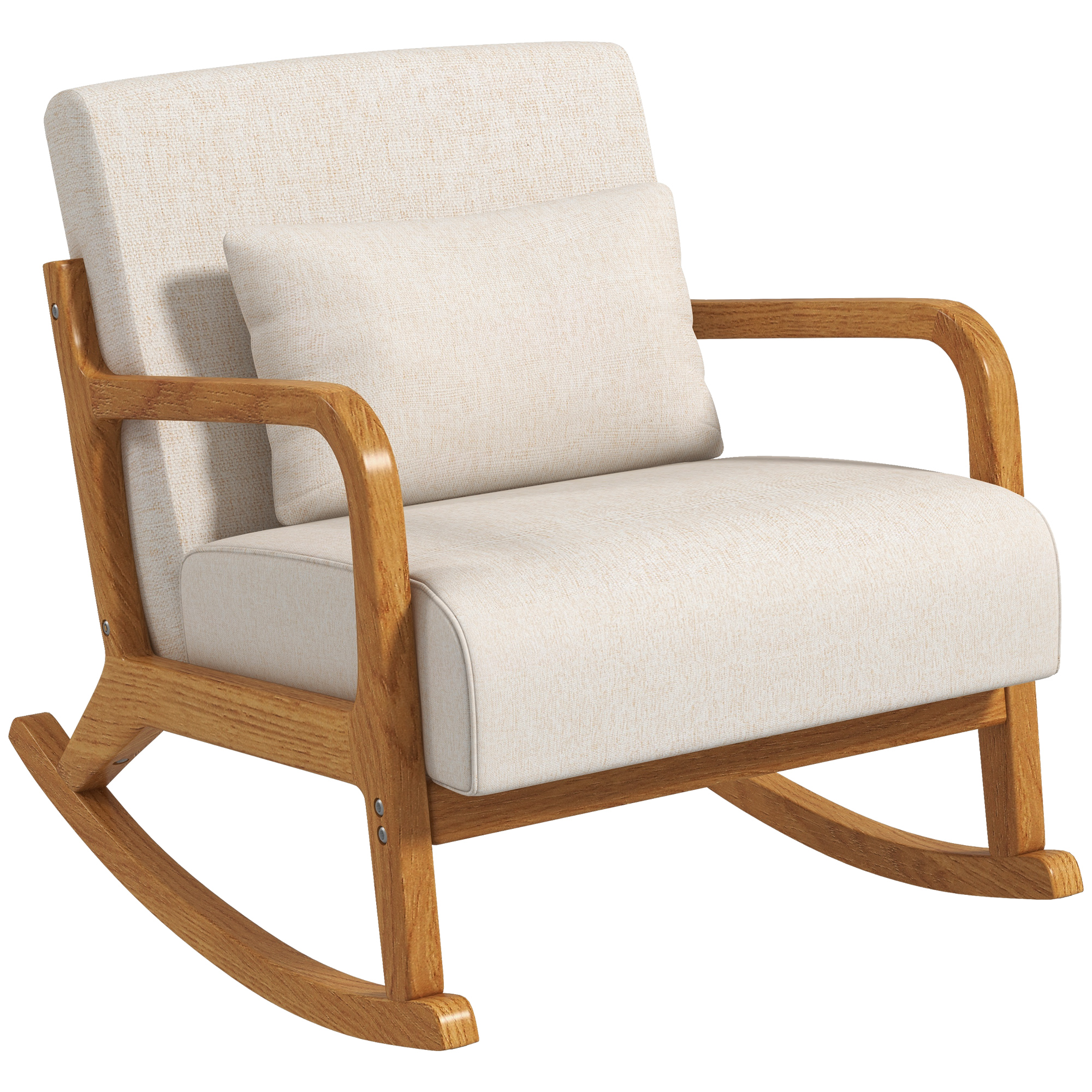 Schaukelstuhl im Retrodesign, Gummibaumholz, 64,5 cm x 92 cm x 81, 5 cm, Beige + Braun Schaukelstuhl im Retrodesign, Gummibaumholz, 64,5 cm x 92 cm x 81, 5 cm, Beige + Braun
