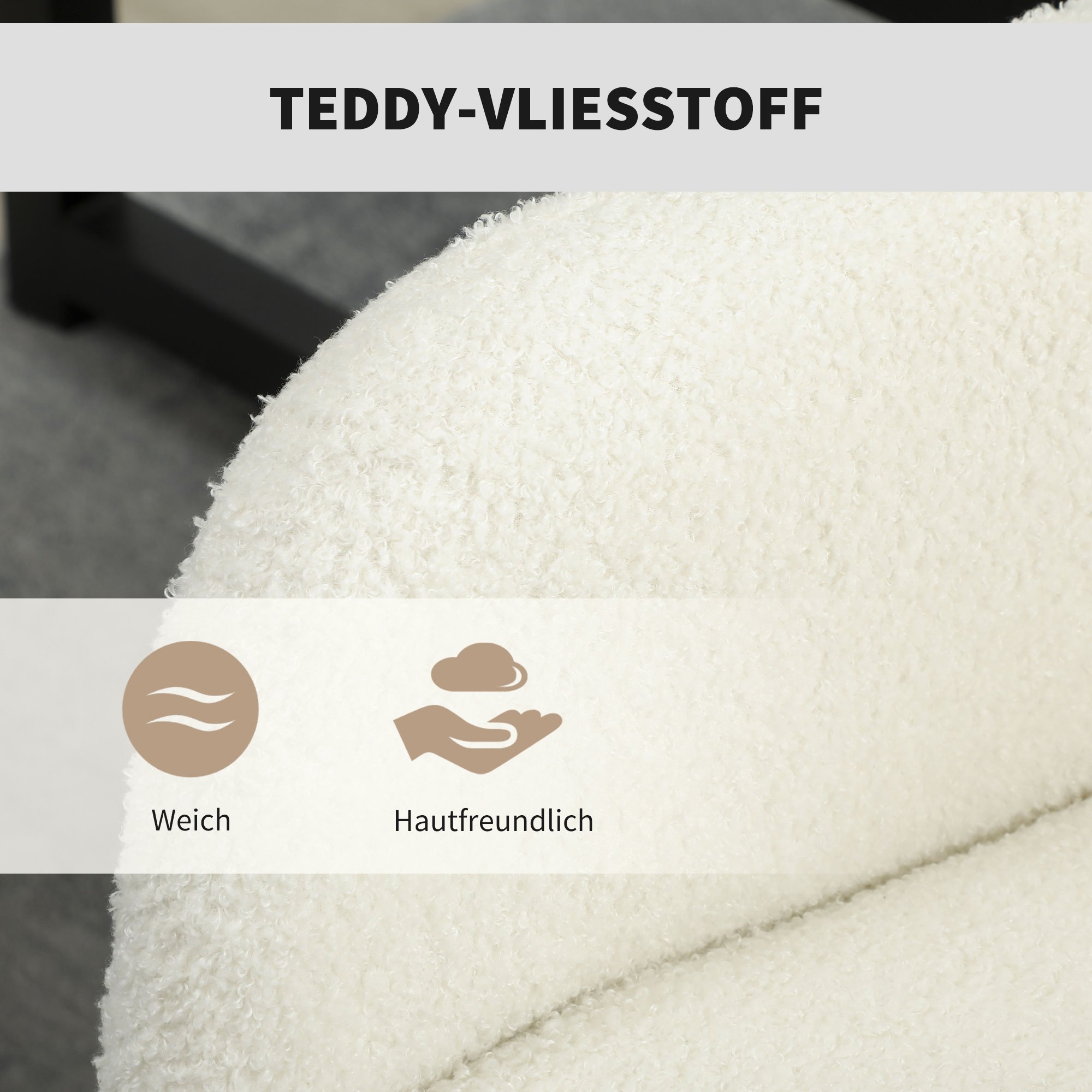 Drehbarer Bürostuhl mit Rollen, Schreibtischstuhl, Fleece-Stoff, Schaumstoff, höhenverstellbar, Homeoffice, Cremeweiß