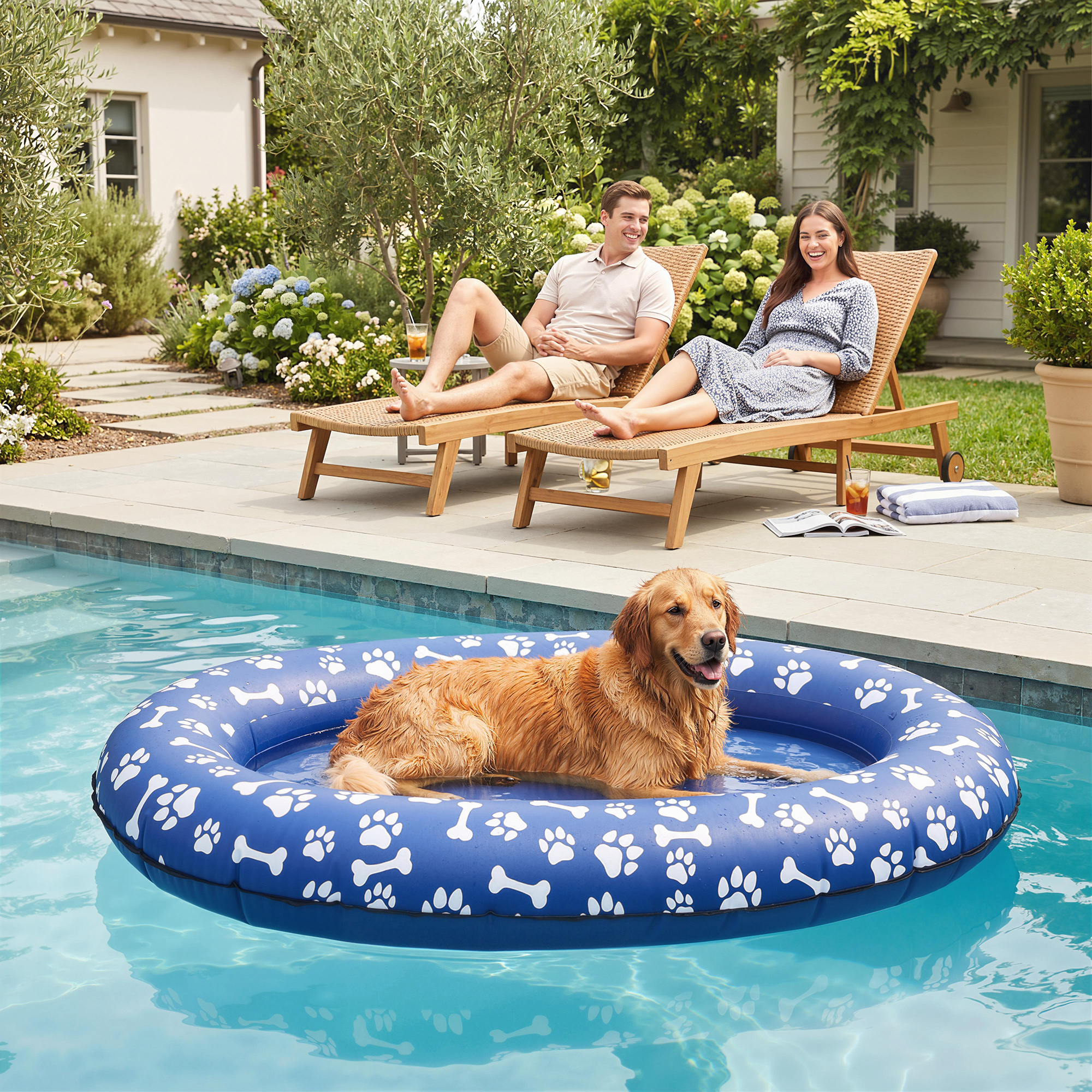 Aufblasbares Schlauchboot Hunde Faltbare Schwimmende Wassermatte Hund mit Griff für Hunde bis 40kg 155x104x25cm Blau