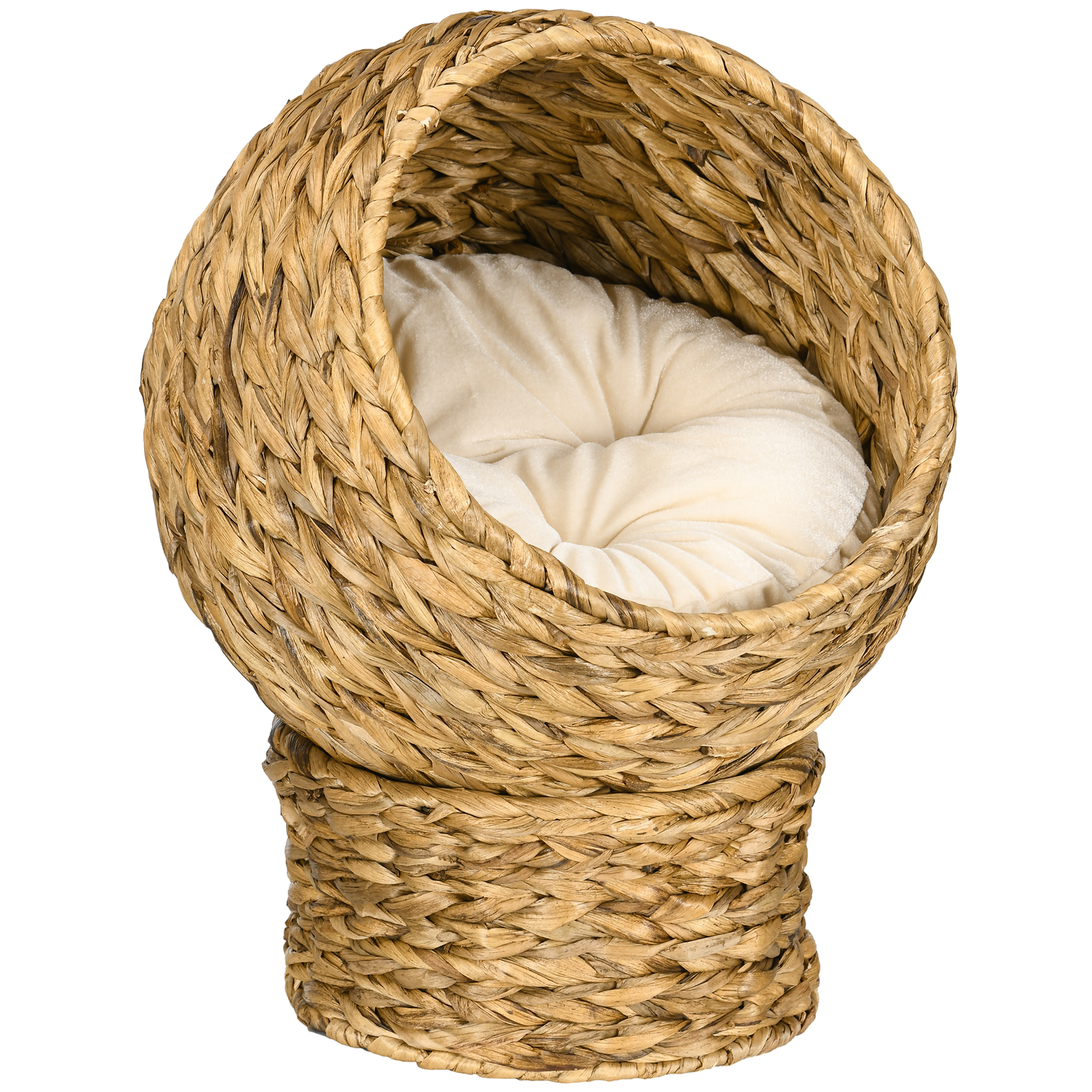Rattan Katzenkorb Katzenhöhle Katzenhütte Katzenbett mit Kissen Haustierbett Wasserhyazinthe Braun 40 x 37 x 51 cm