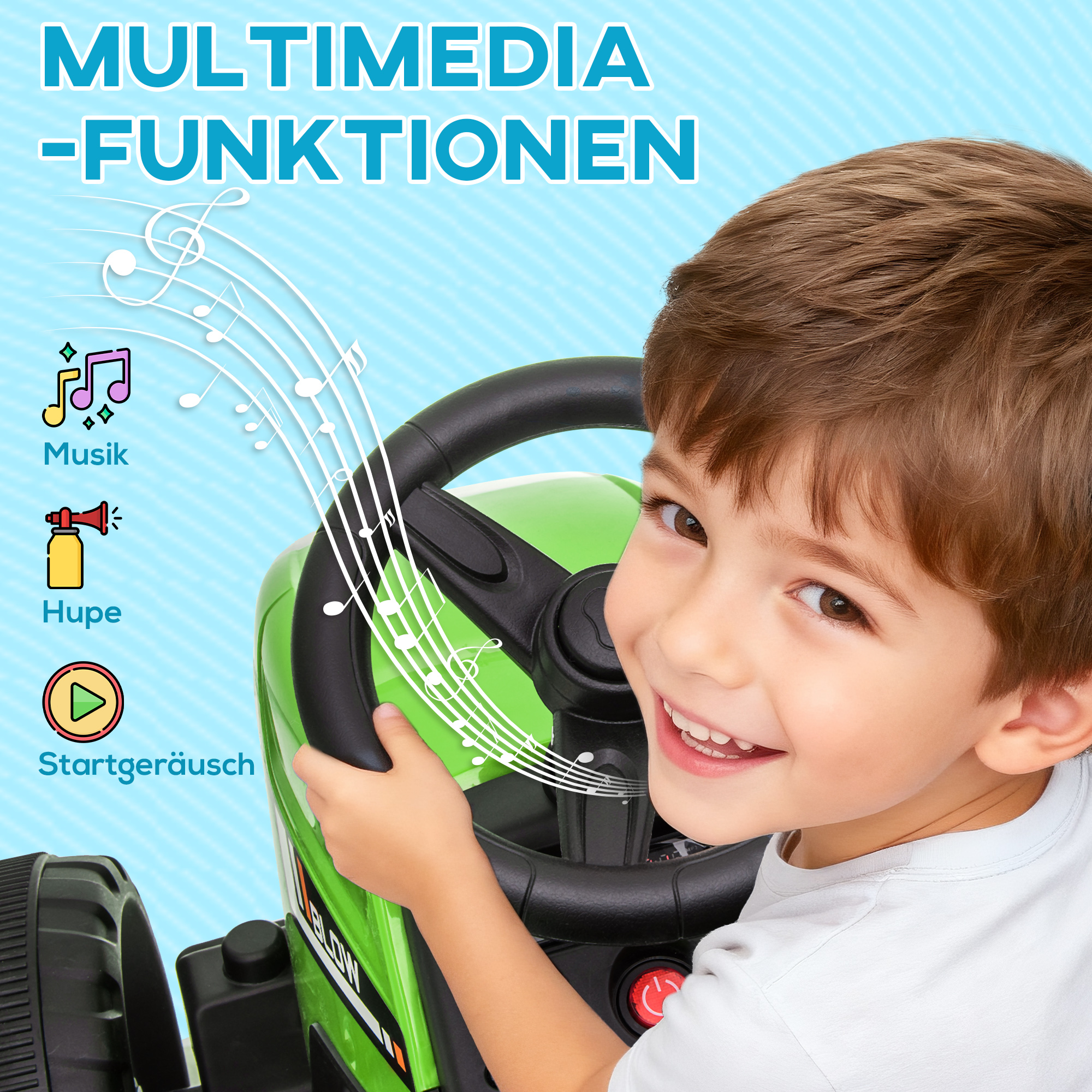Kinderauto, Kinder-Traktor, inkl. Eltern-Fernbedienung, max. Geschwindigkeit von 6 km/h;, Grün + Schwarz