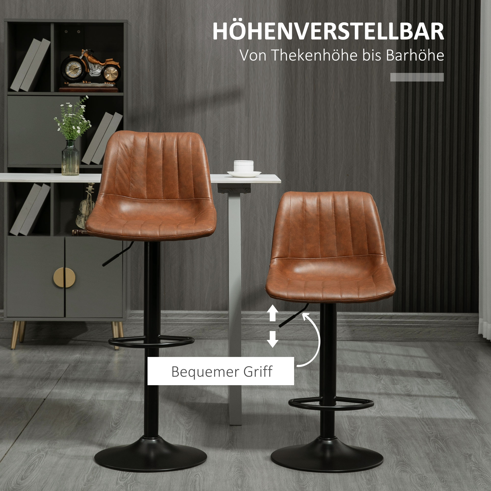 Barhocker 2er-Set im Retrodesign, mit Fußstütze, höhenverstellbar, 43 cm x49,5 cm x 111 cm