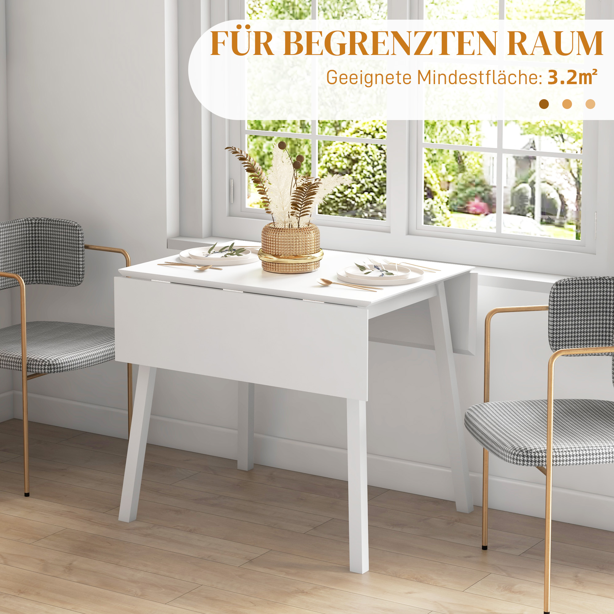Esstisch Klapptisch Küchentisch, 2 aufklappbare Flächen, 110 x 86 x 75 cm, Weiß