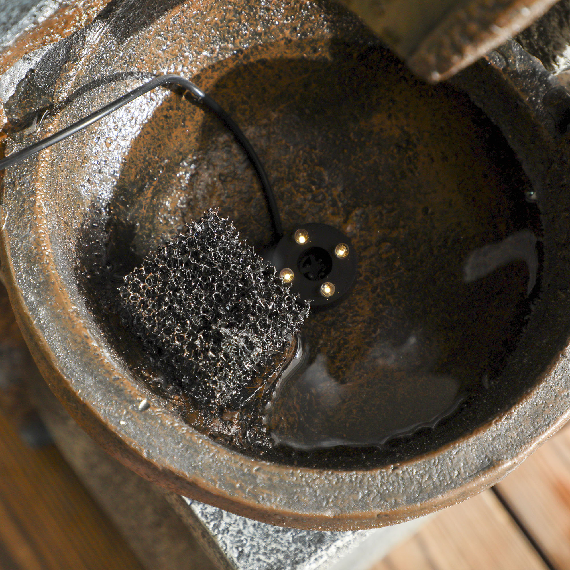 Gartenbrunnen, Backsteinoptik, 5-stufig, Solarbetrieb, LEDs, 107cm, Kunstharz, Grau/Braun