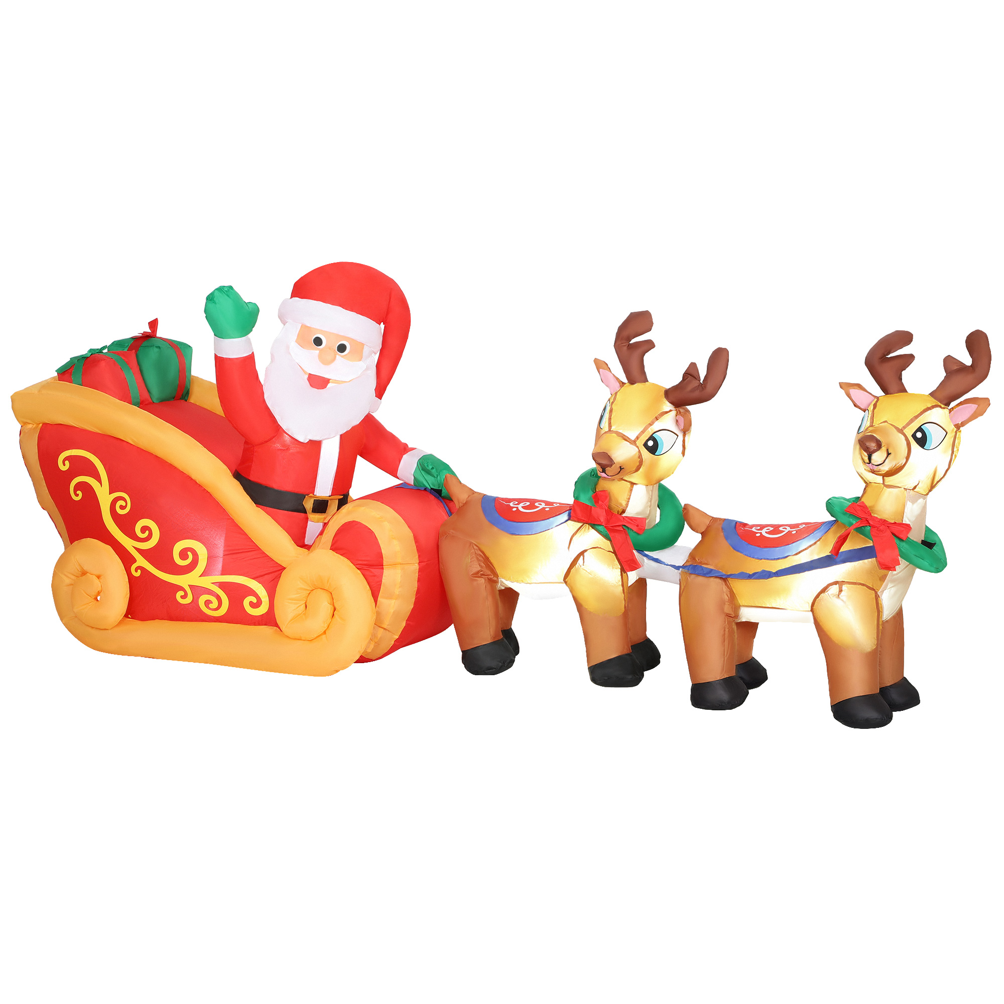 Aufblasbare Weihnachtsdekoration, Weihnachtsmann im Rentierschlitten, Polyester Aufblasbare Weihnachtsdekoration, Weihnachtsmann im Rentierschlitten, Polyester
