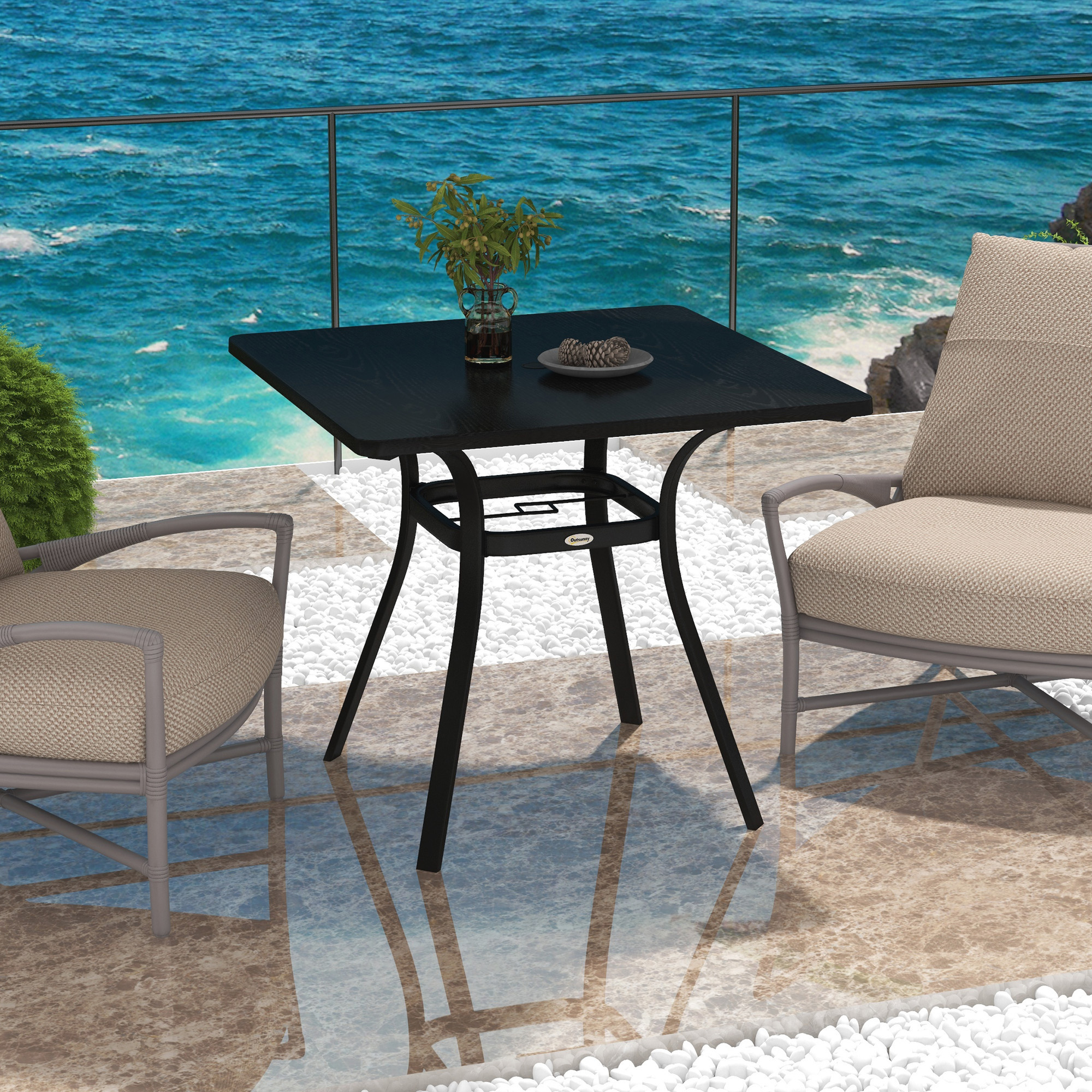Outdoor Tisch für 4 Personen, Stahlgestell, 80L x 80B x 72H cm, Schwarz