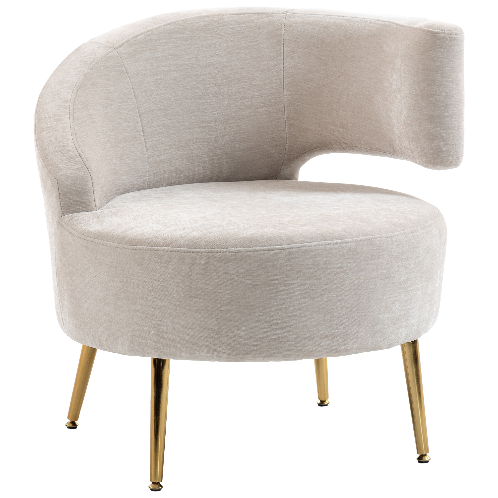 Loungesessel Sessel mit Chenille-Optik, Schrägere Rückenlehne, Goldenen Stahlbeinen für Wohnzimmer, Cremeweiß