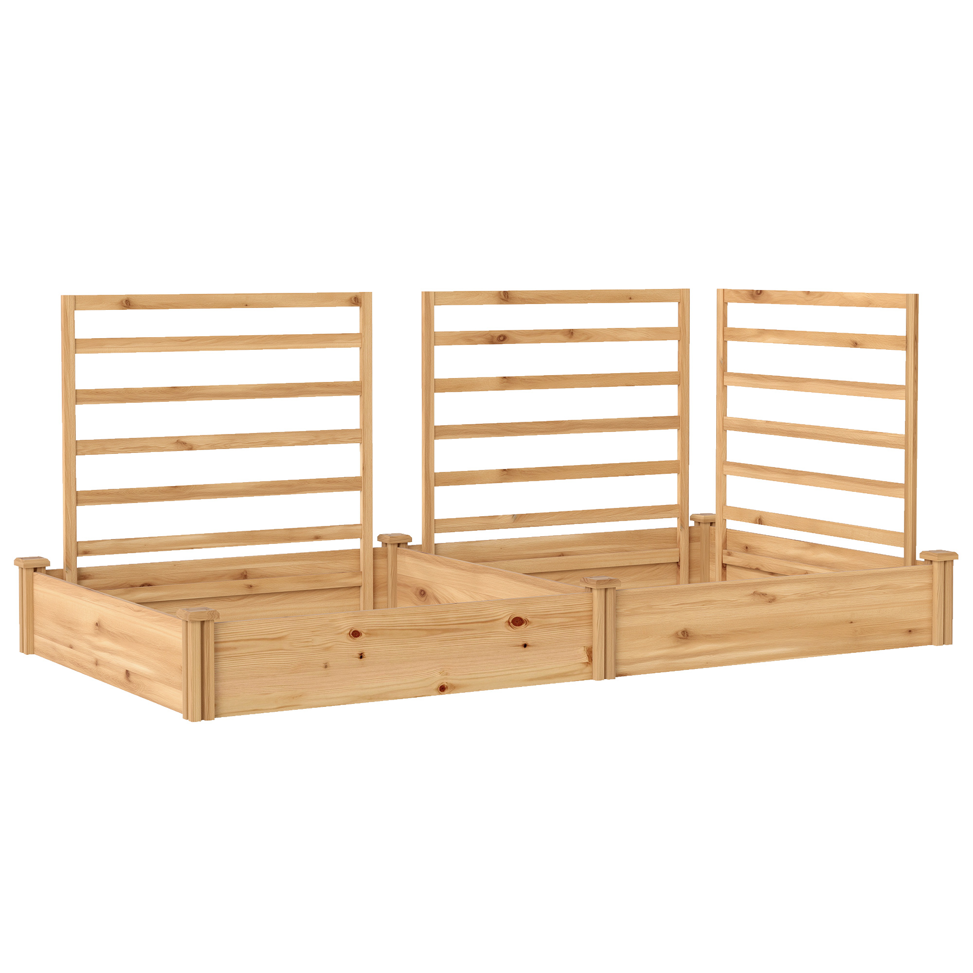 Hochbeet mit Rankgitter Holz Blumenkasten mit 3 Spalier Trennwand Offenem Boden 240 x 125 x 102 cm Naturholz